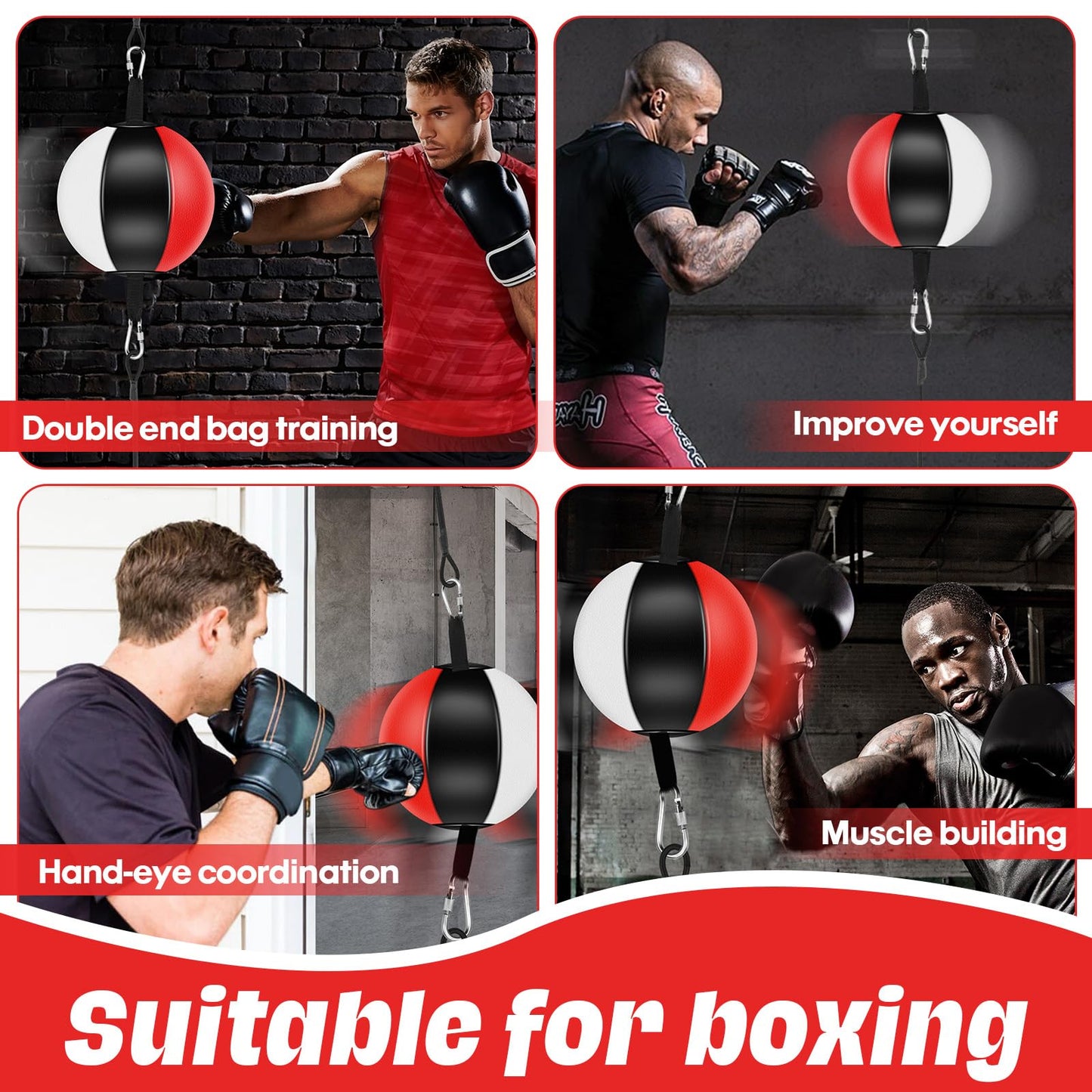 Doorway Punching Bag Double End Bag for Boxing, No Wall Installation Boxing Reflex Training Set with Bungee Cords, Double End Punching Ball Speed Bags Striking Equipment for Home & Gym