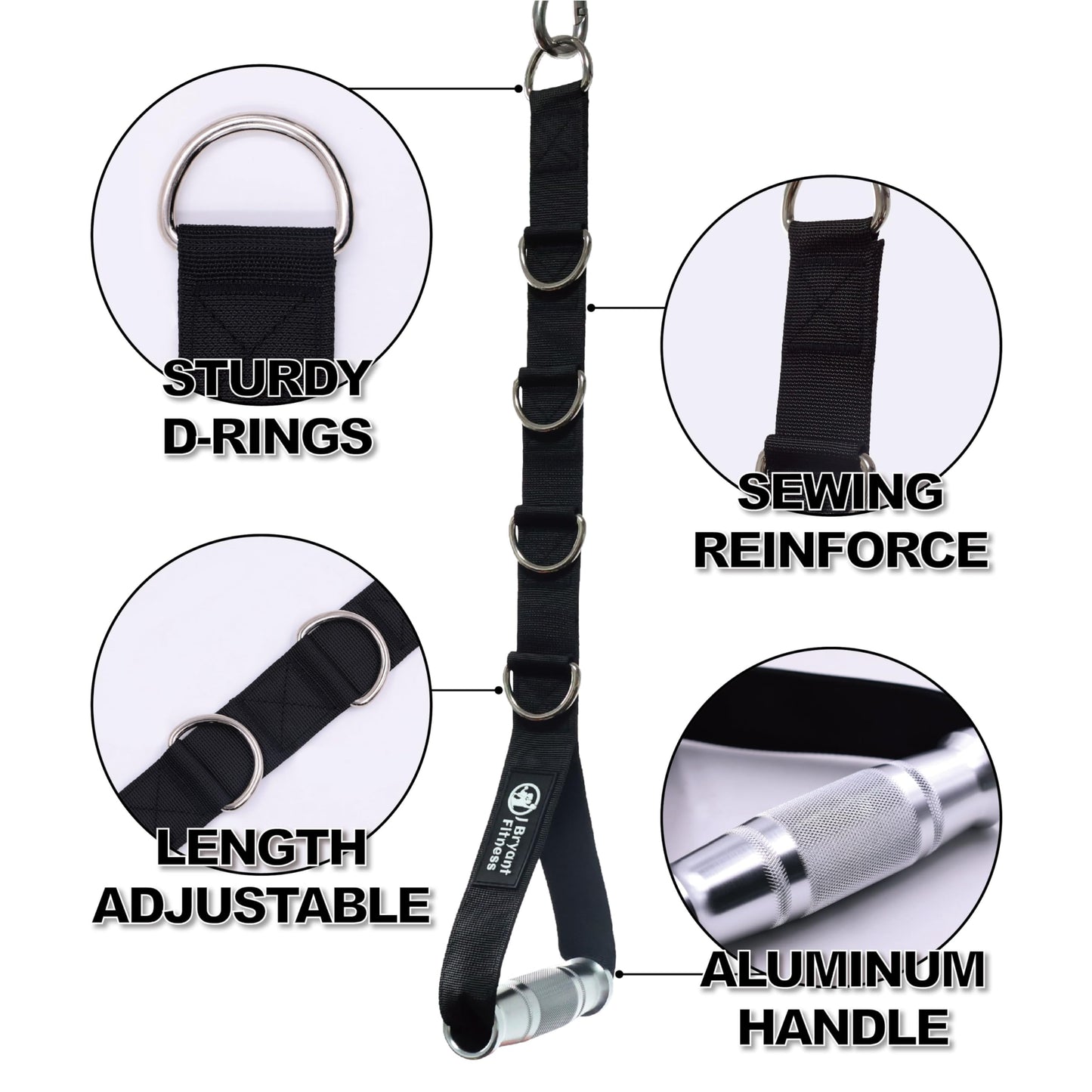 J Bryant Fitness Metal Gym Handles Multi D-Ring Handle Heavy Duty Aluminum Alloy Handle Grips Durable Workout Handles for Pulley LAT Pull Down System
