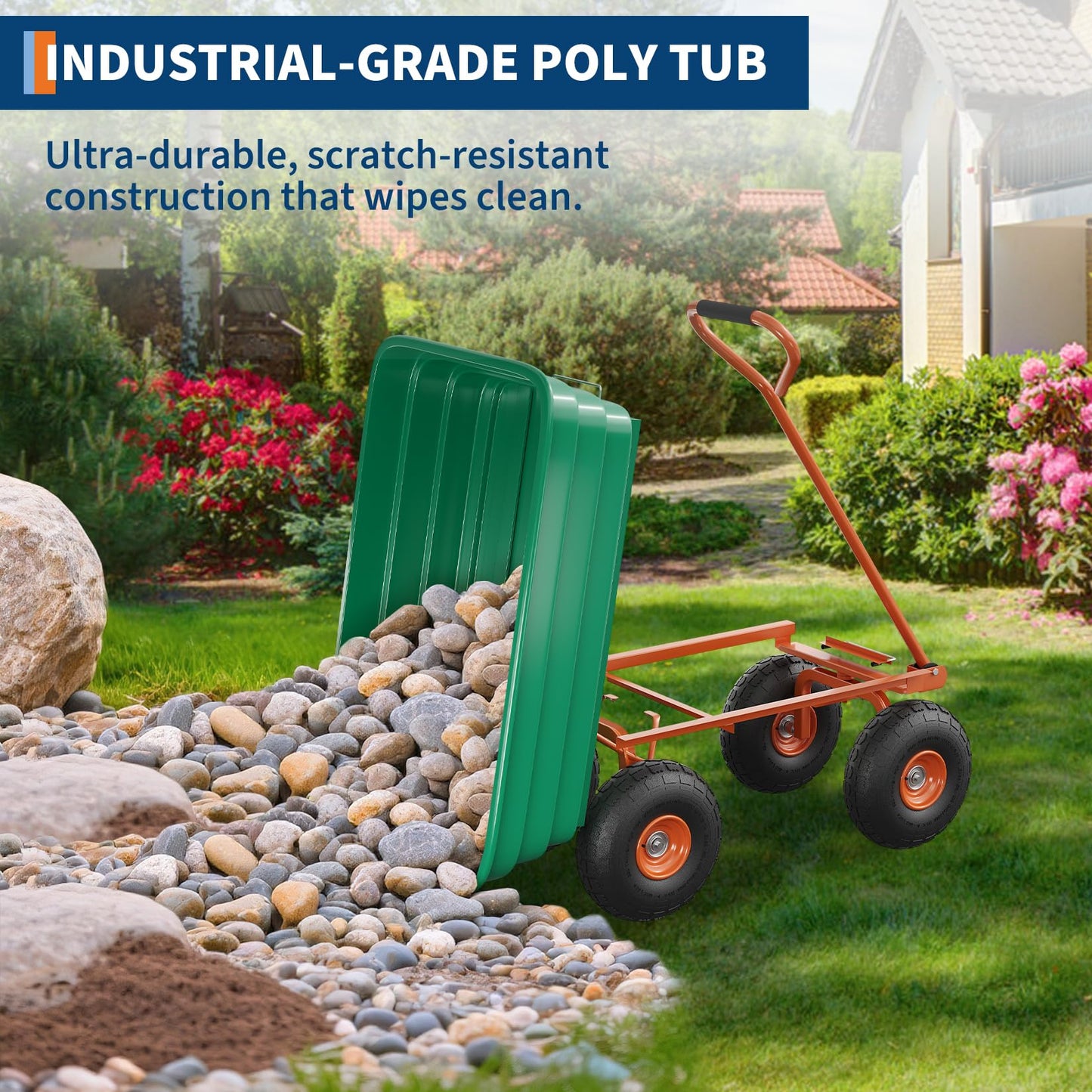 GlowSol Heavy Duty Garden Dump Cart - 1200 lbs Capacity Utility Wagon, 7 Cubic Feet - 180° Adjustable Handle, 13" All-Terrain Tires, Quick Release - Perfect for Yard, Lawn, Landscaping