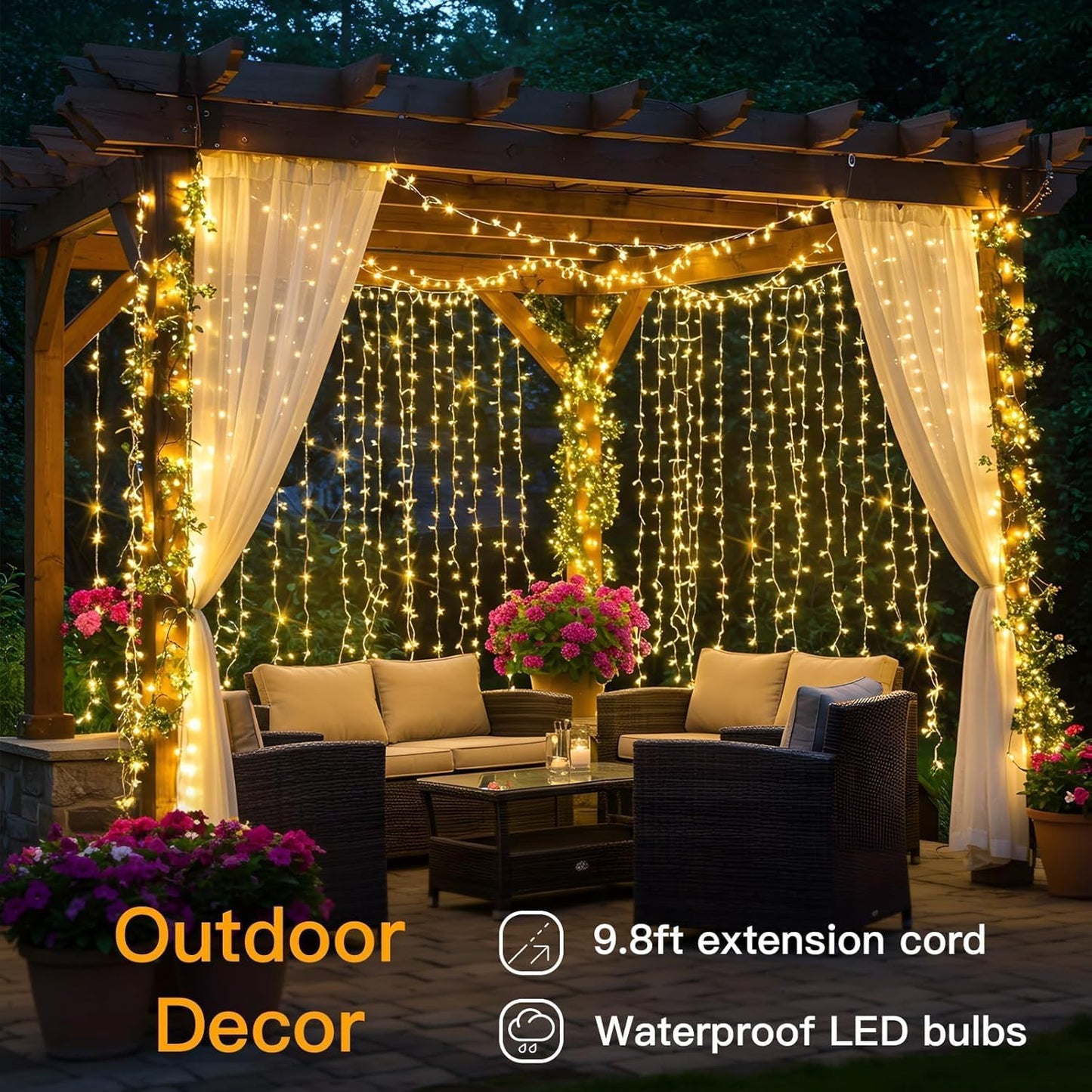 Suddus Curtain Lights - 200 LED Fairy String Lights for Indoor/Outdoor Decor | Warm White