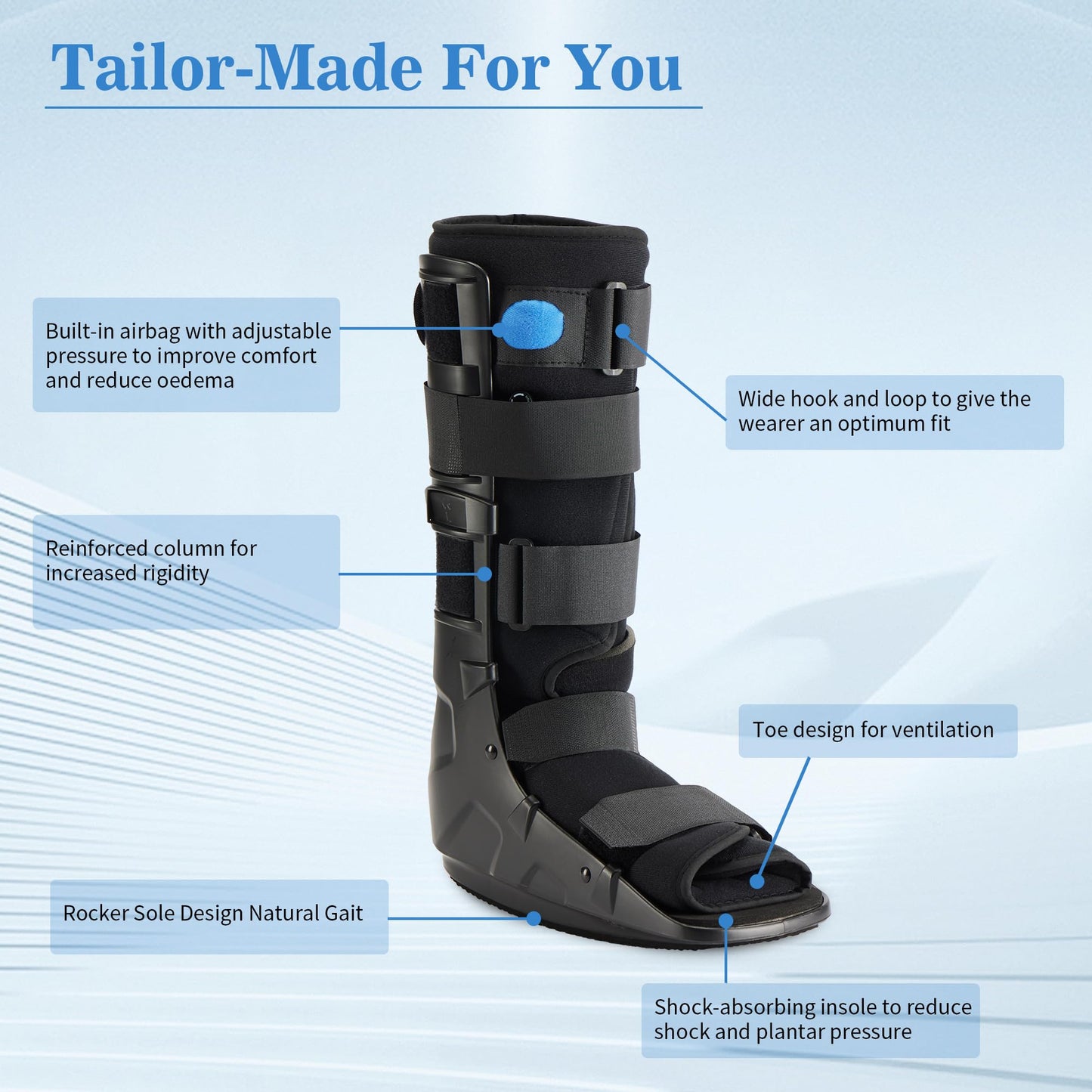 Medibot Air Cam Walker Tall Fracture Boot, Medical Recovery Walking Boot for Broken Foot, Sprained Ankle, Fractures, Adjustable Air Bladders, Universal Fit for Men & Women, Left or Right Foot(Medium)