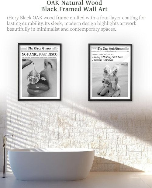 iHery Premium Natural Black Oak Wood Wall Art - Trendy Framed Canvas Decor for Bedroom & Living Room | 12x16in