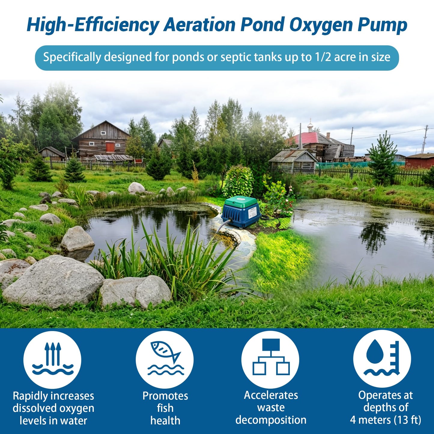 Upgraded HP-90 Pond Aerator/Septic Tank Linear Air Pump, Powerful 1350GPH Aeration System, Linear Air Pump for Oxygenation, for Koi Ponds/Aquariums/Wastewater Treatment/Fish Farms/Seafood Restaurants