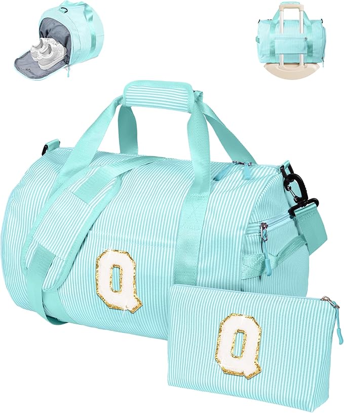 Little Girls Birthday Gift, Girl Gym Bag, Kids Initial Overnight Duffel Bags with Shoe Compartment, Personalized Travel Bag with Makeup Pouch, Sweet 16 Gifts for Girls (Letter Q)