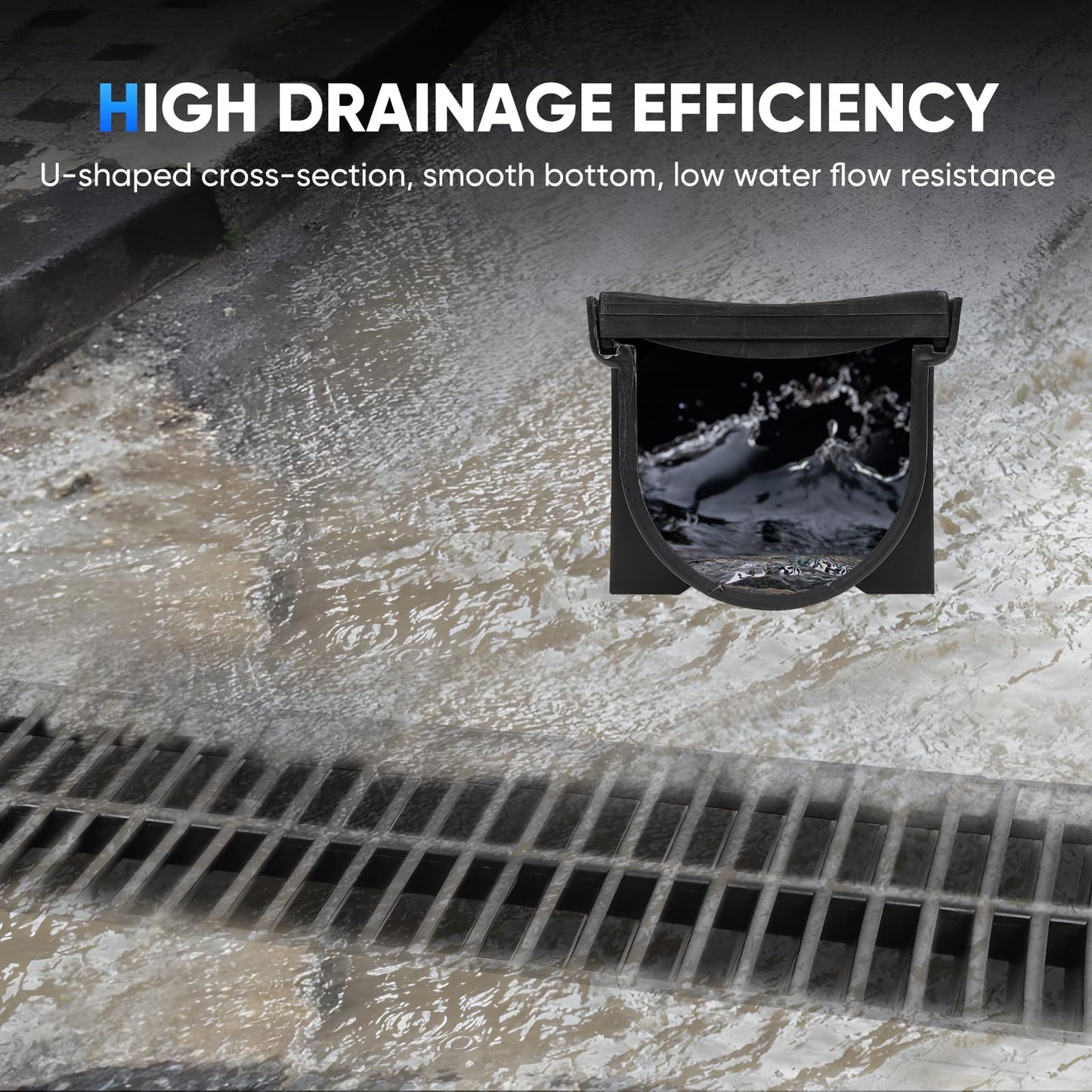 Trench Drain System, Channel Drain with Plastic Grate, 5.9x7.5-Inch HDPE Drainage Trench, 5x39 Trench Drain Grate, with 5 End Caps Black Plastic Trench Drain, for Garden, Driveway-5 Pack