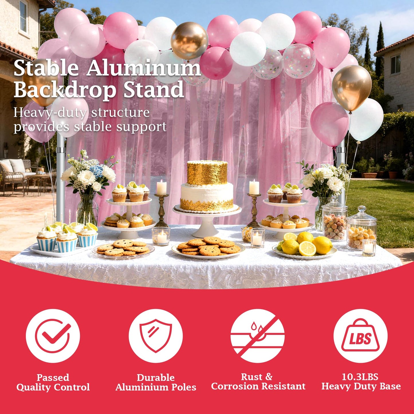 EMART 10x10ft Heavy Duty Backdrop Stand Kit, Adjustable Pipe and Drape Photo Booth Frame for Wedding, Party, Christmas, Birthday Decorations