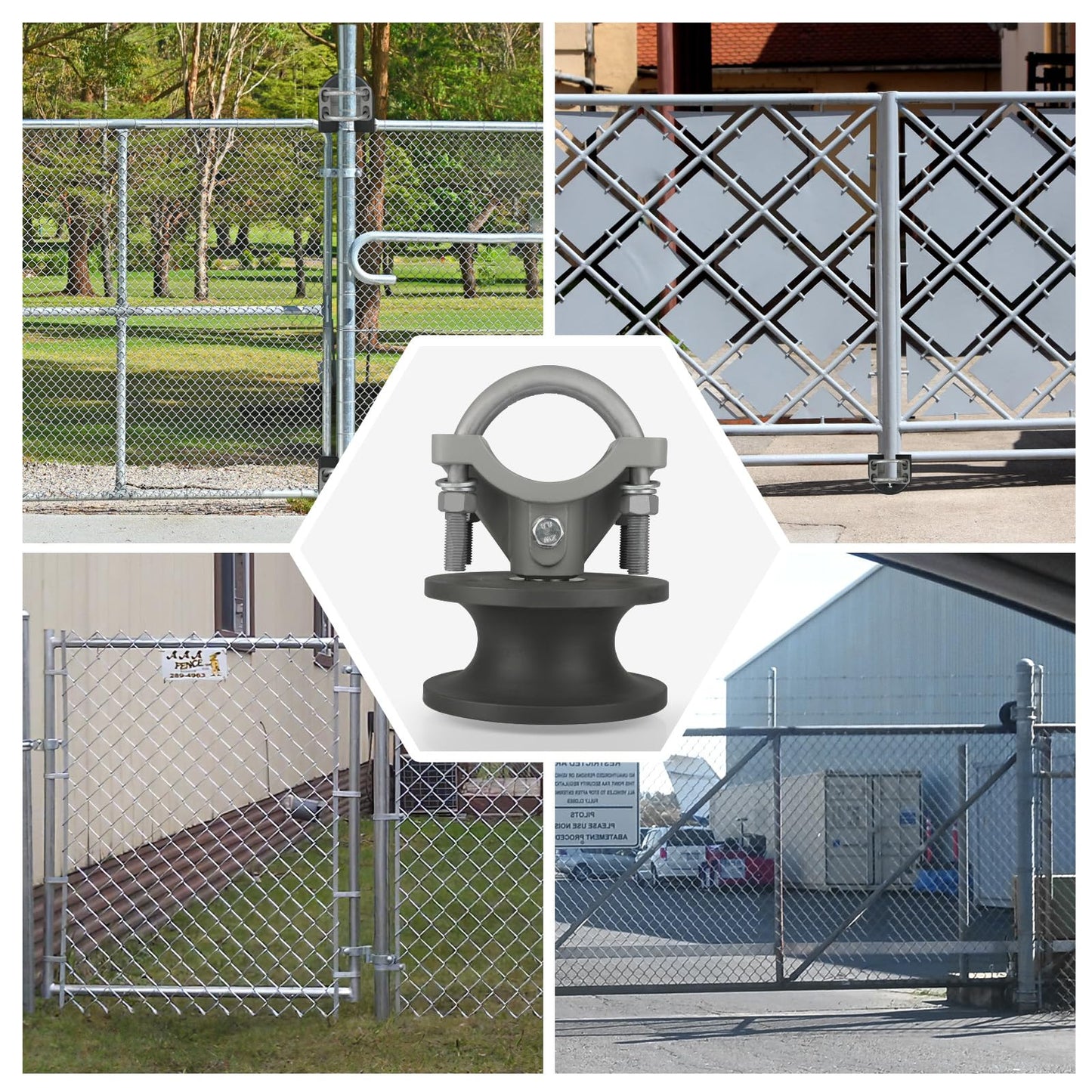 Pubotlu 4 Pack Sliding Gate Rollers,Nylon Cantilever Rollers 2-3/8" Gate Frames, 4" Round Post Chain Link Fence Parts, Cantilevered Rail Fence Gate Kit,Sliding Gate Kit Hardware