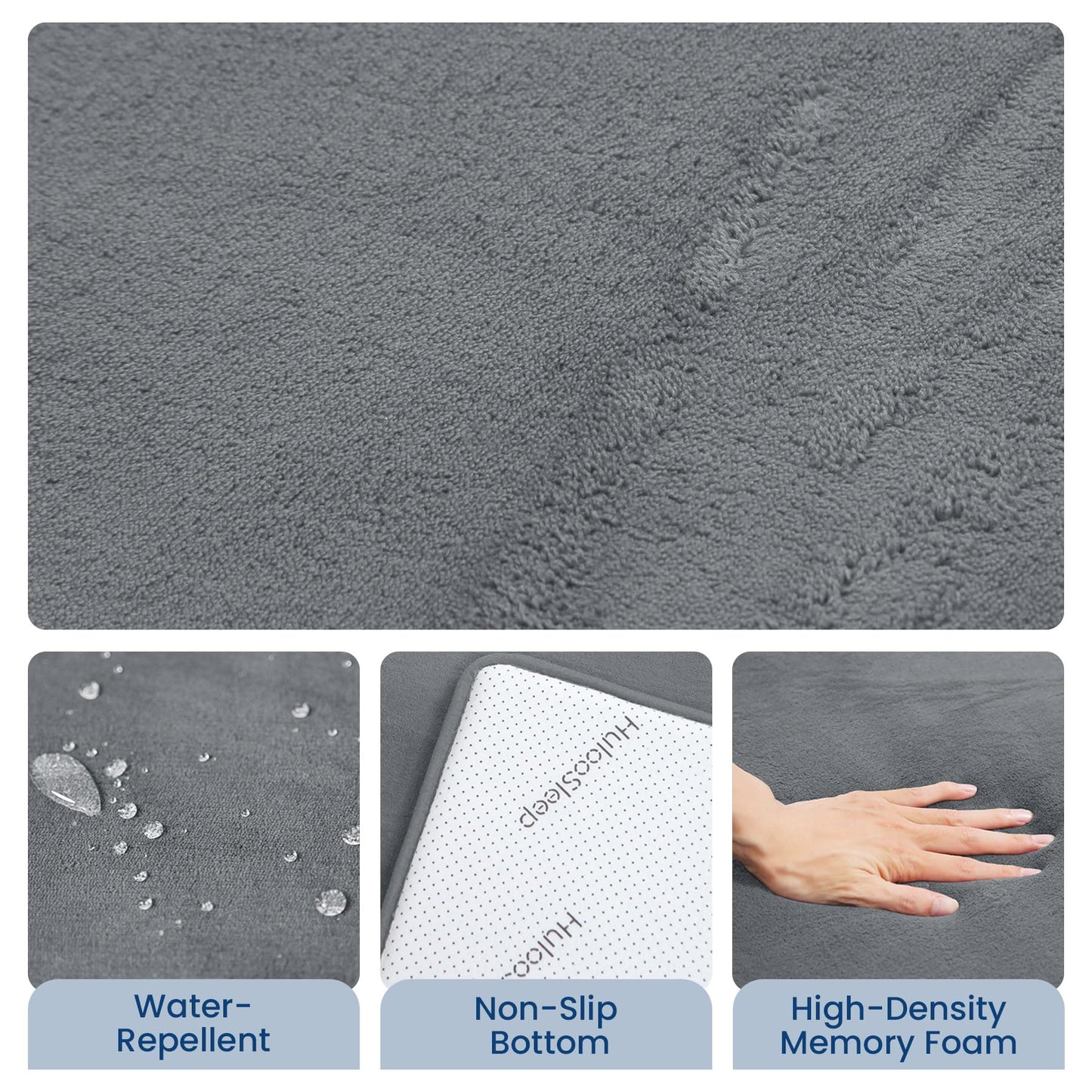 Huloo Sleep Baby Play Mat for Floor,1.3" Thick Elasti-Foam 74"×50" Playpen Mat, Non-Toxic Certified Water-Repellent Coral Velvet, Non-Slip Safe Crawling Mat for Tummy Time, Toddler & Infant (Dark Grey)