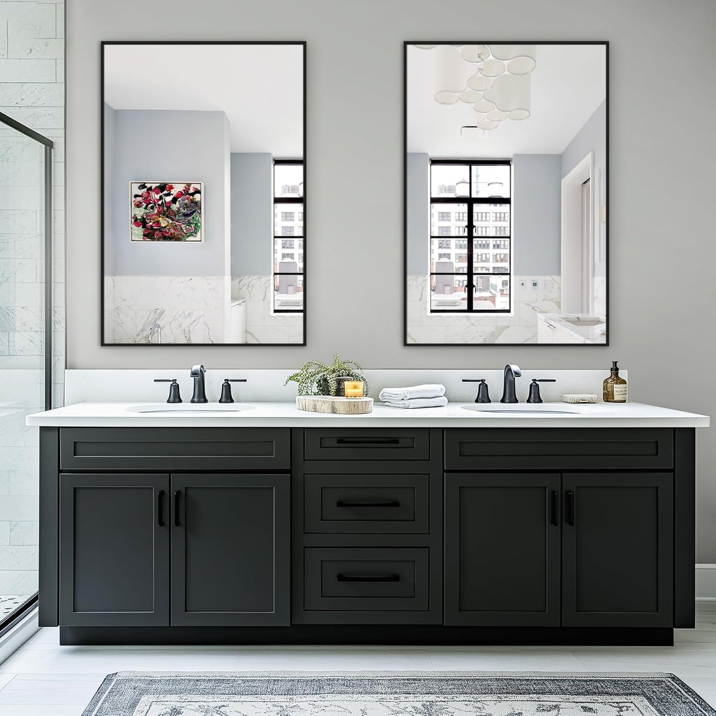 TRAHOME Bathroom Vanity Mirror - 36" x 24" Metal Framed Rectangular Design | HD Shatterproof Glass, Versatile Hanging Options (Black)