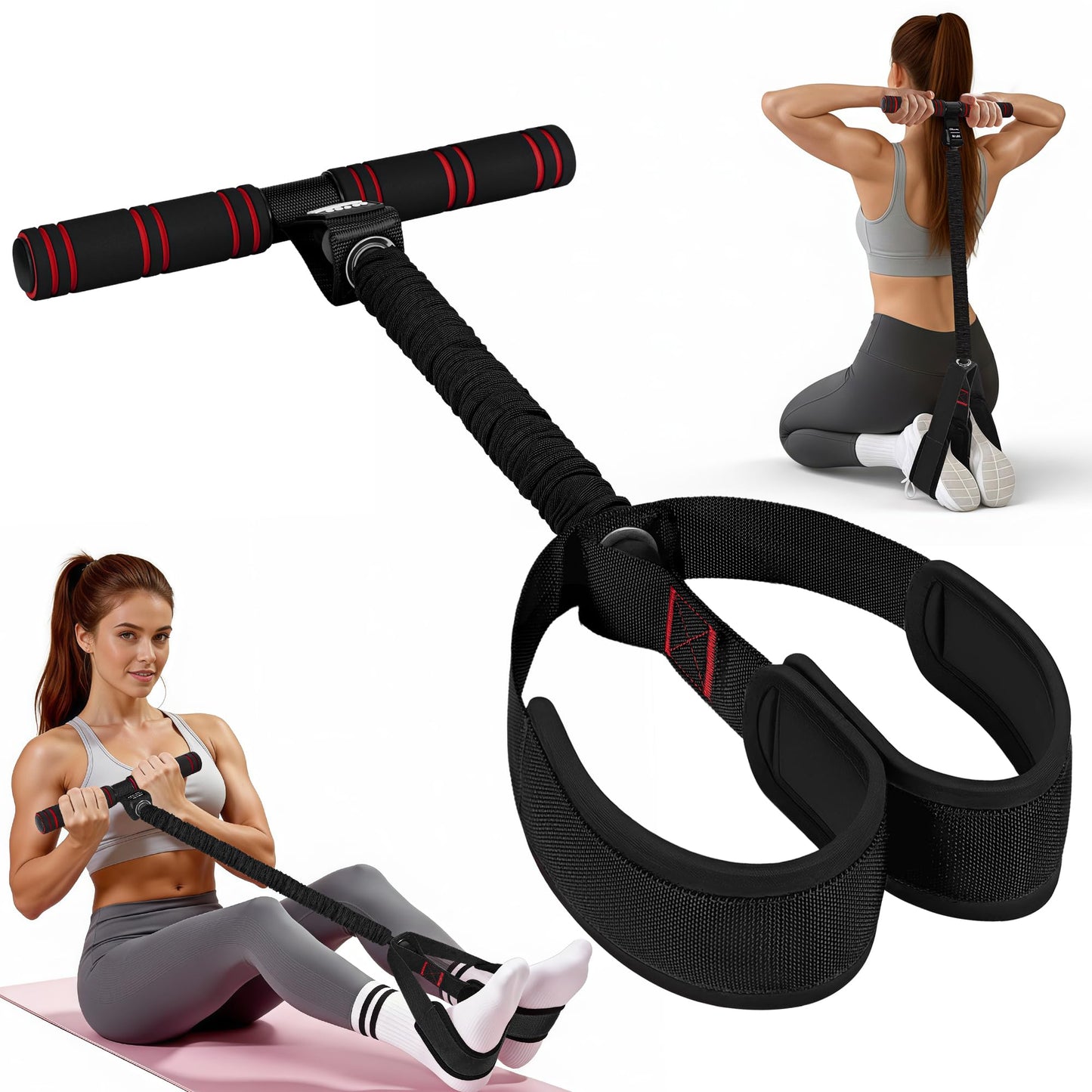 HOXWC 50LBS Foot Resistance Bands with Handles - Pedal Resistance Band, Ab Machine & Leg Workout Equipment, Multifunctional Tension Rope for Home Gym Ab Workout Strength Training