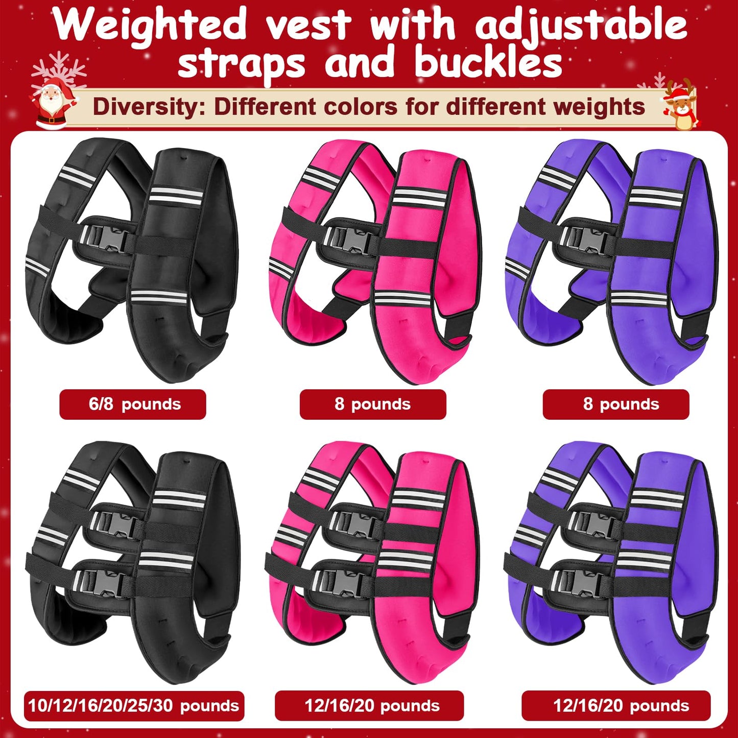 6lb/8lb/12lb/16lb/20Lb Weighted Vest Woman Men with Reflective Stripe, Chest Size Adjustable Strength Training Weight Vest for Walk Running Jogging