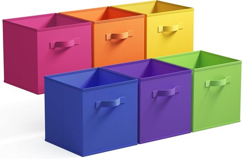 Granny Says 13-Inch Cube Storage Bins - Colorful Fabric Organizers for Kids' Rooms | 6-Pack Rainbow Design