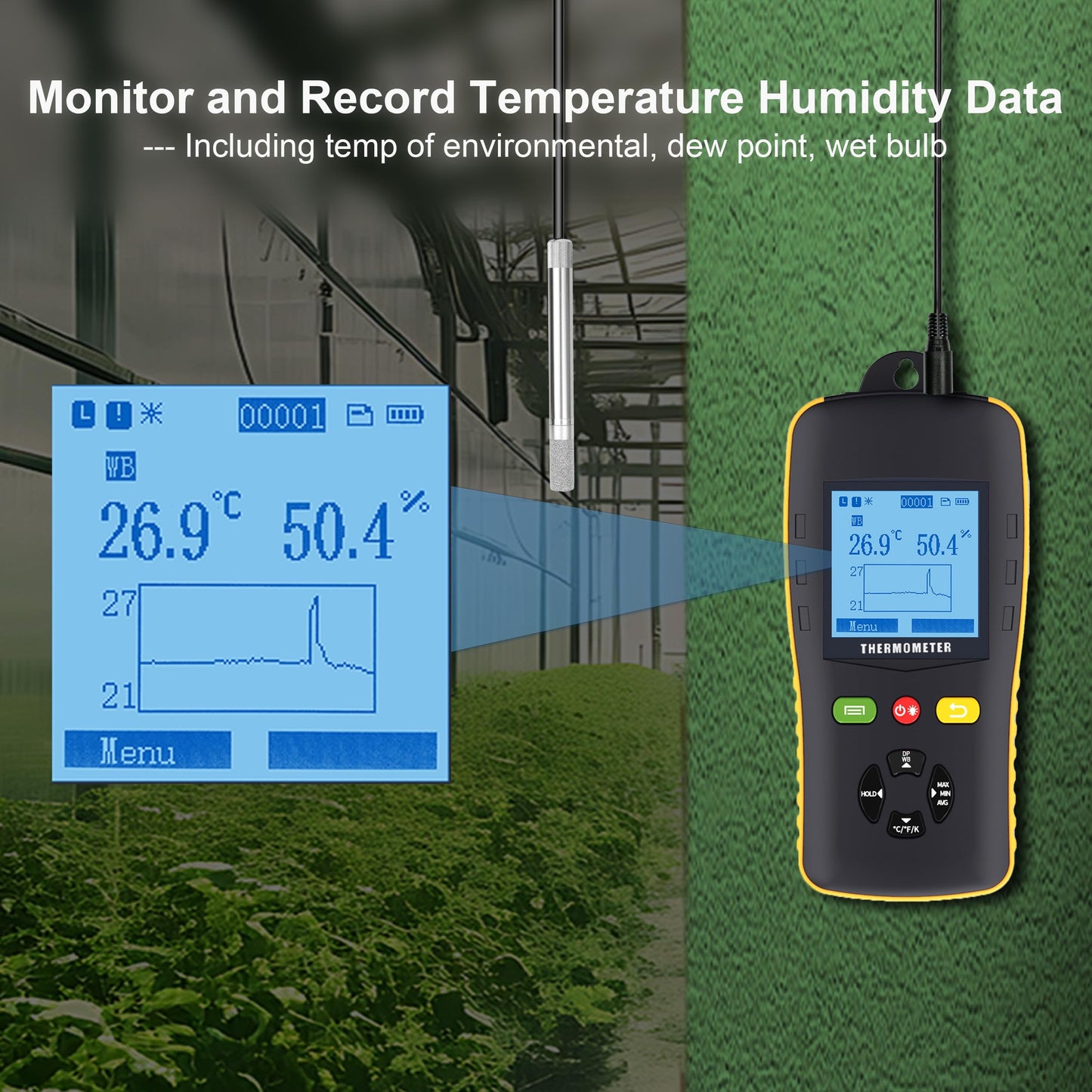 Tzone Temperature Humidity Data Logger USB Temp Recorder with Probe, Digital Dew Point Meter Wet Bulb Thermometer with Sound Alarm, Industrial RH Recording with Report for Lab HVAC Greenhouse Freezer