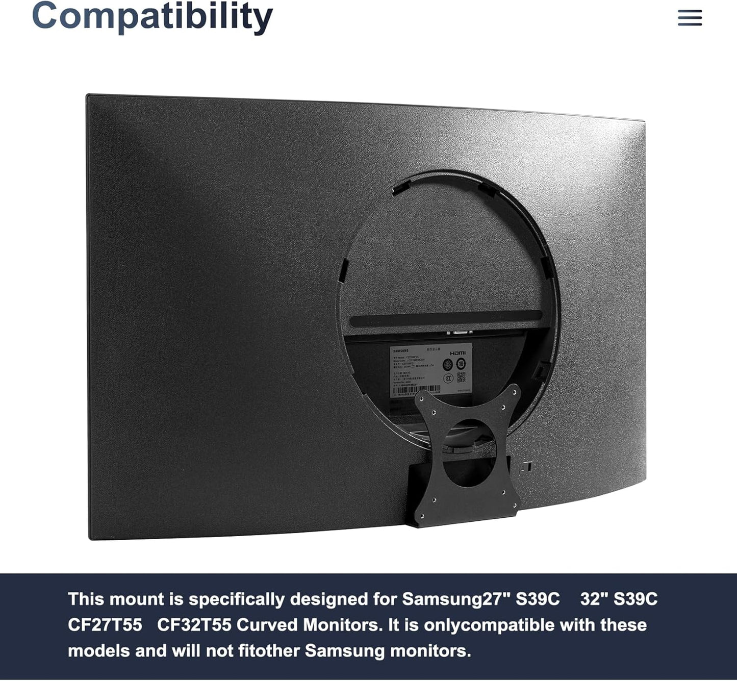 JUNBOMAOYI CF27T55 CF32T55 32" S39C 27" S39C 27" 32" T55 S39C 100 100mm 75 75mm Monitor Arm/Mount VESA Bracket Adapter