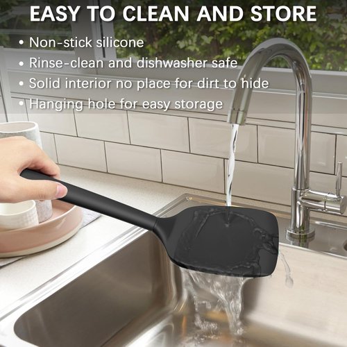 Coukre Silicone Spatula Set - High Heat Resistant, BPA Free, Solid & Slotted Turners (2 Pack, Pure Black)