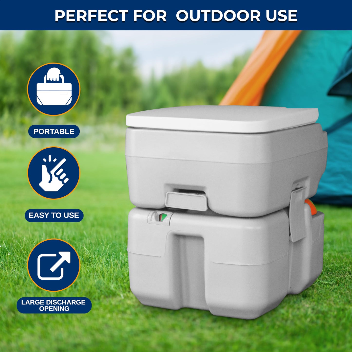 SereneLife 5.2 Gal Portable Camping Toilet For Adults, 100+ Flushes, Porta Potty Camp Toilet with Detachable Waste Tank, Level Indicator, Carry Bag, Suitable for Camping, Hiking, and Boating