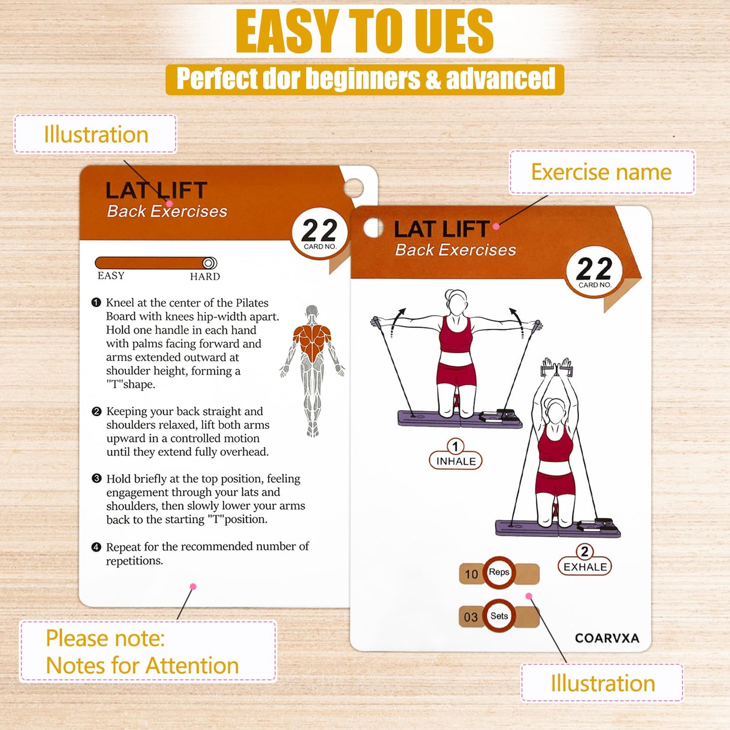 Pilates Board for Women-71 Exercise Cards with Pilates Board，Includes 4-Week Challenge,2 Rings& Dry-Erase for Easy Organization-Home, Gym or Studio (Pilates Board)