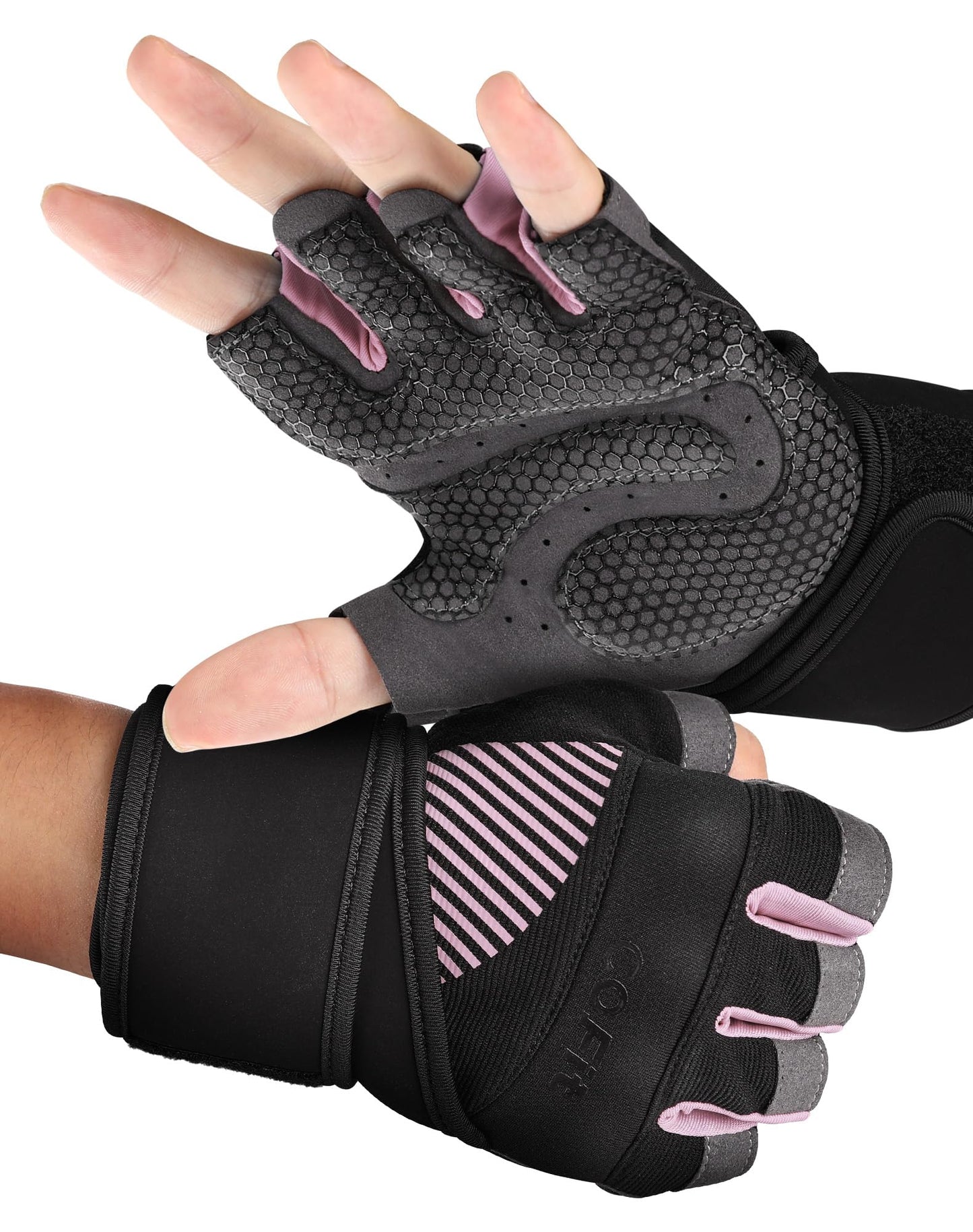 COFIT Breathable Workout Gloves, Antislip Weight Lifting Gym Gloves for Men Women with Wrist Wrap Support, Superior Grip & Palm Protection for Weightlifting, Fitness, Exercise, Training - Pink M