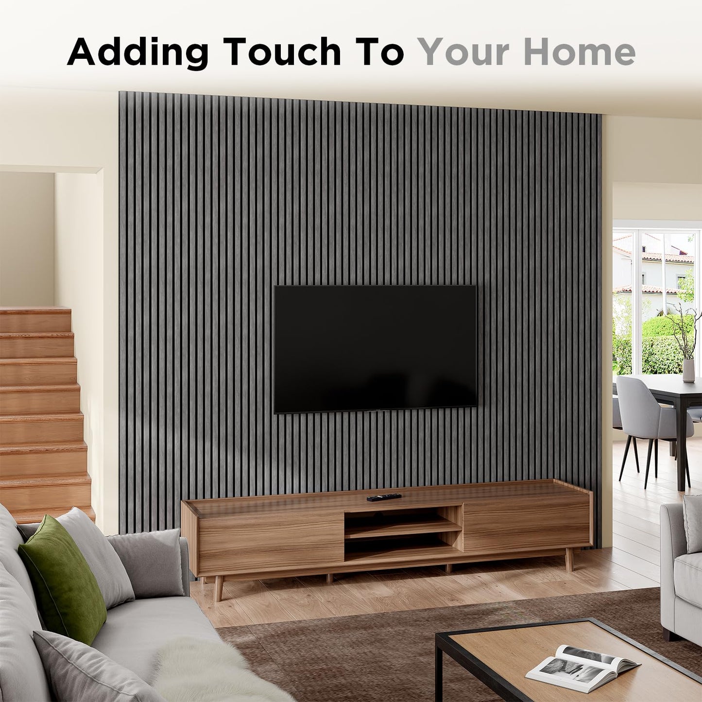SMARTSTANDARD Wood Slat Acoustic Wall Panels 4 Pack 94"x12.6" Dark Gray, Noise Reducing and Sound Absorbing, Decorative Slat Panels for Home Studio Office Living Room