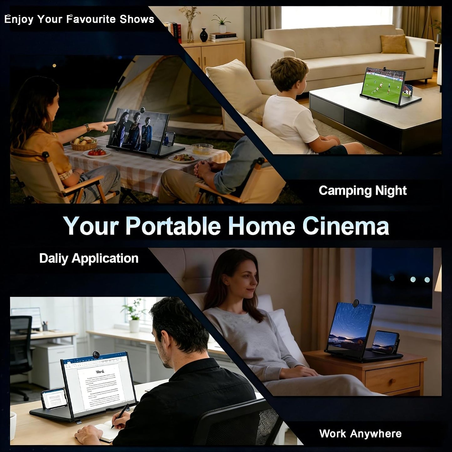 12" 3D Smartphones,12 inches for Mobile Phone Screen Magnifier HD Projector Screen for Movies, Videos, Foldable Stand
