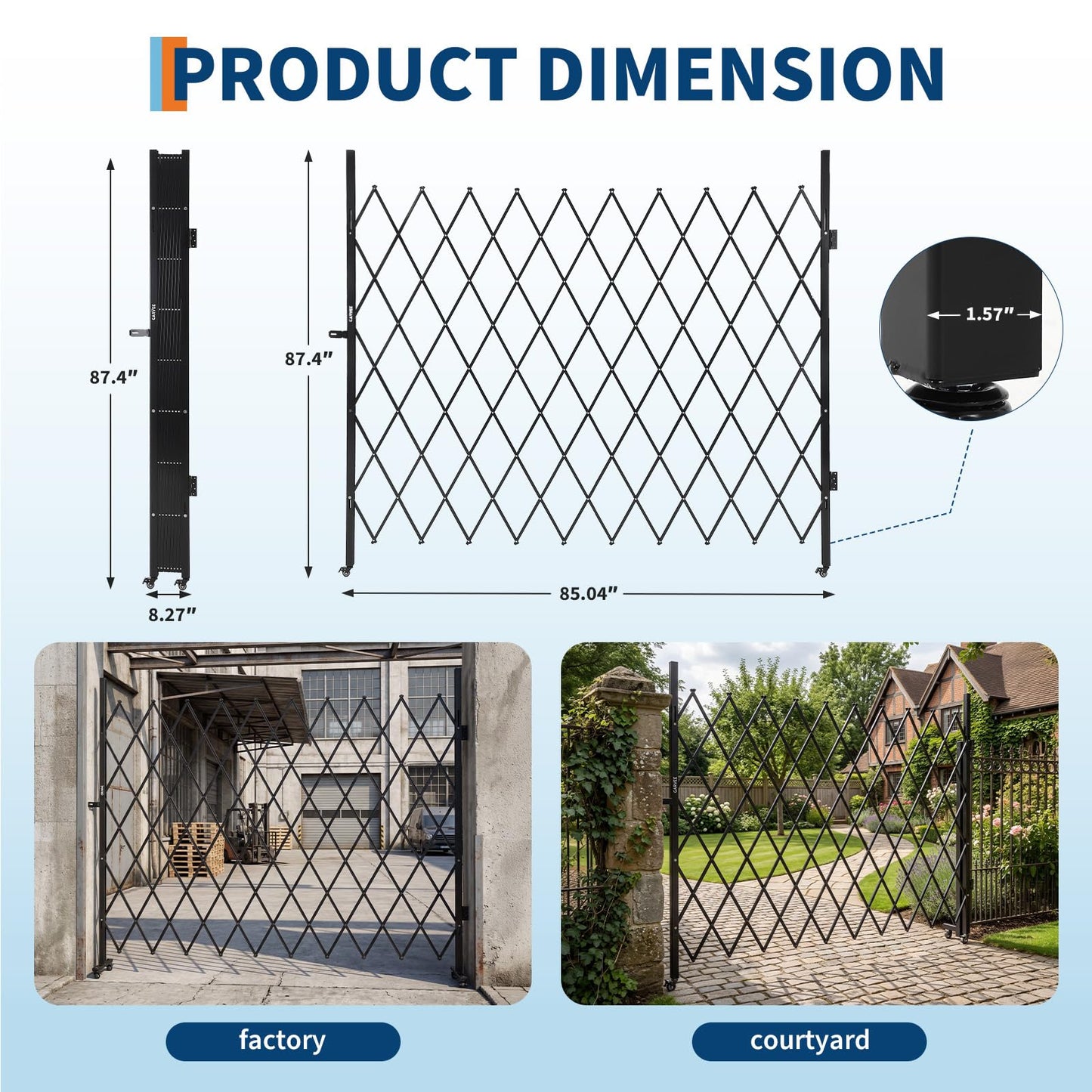 7FT Metal Expandable Mobile Barricade,Industrial Folding Security Gate Driveway Gate, Retractable Retractable Gate Outdoor,Folding Safety Barricade with Casters