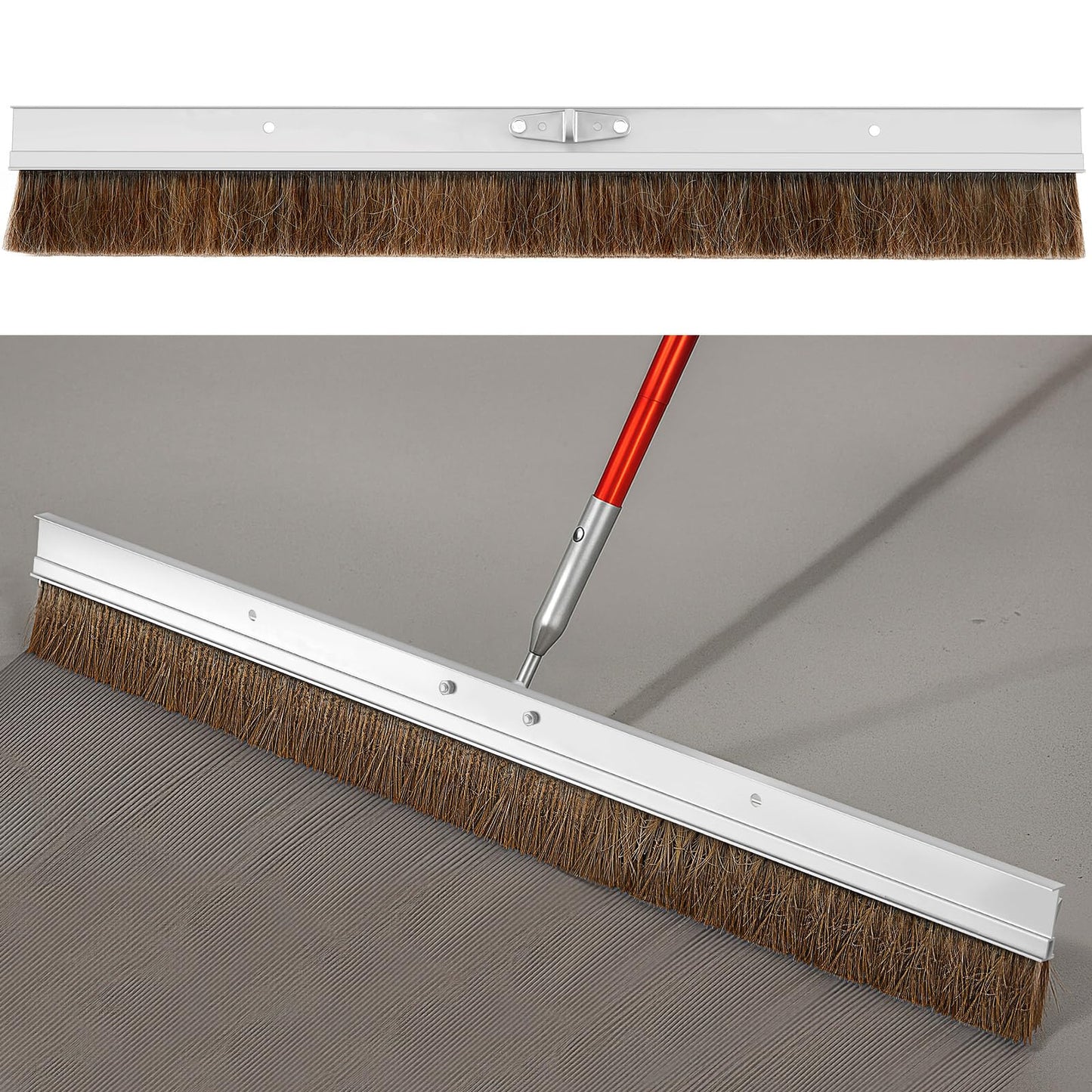 Hushee Aluminum Backed Concrete Broom, Concrete Broom Finishing with Clevis Handle Bracket, 48-inch for Driveways, Sidewalks, Wet Concretes(Mixed Hair)