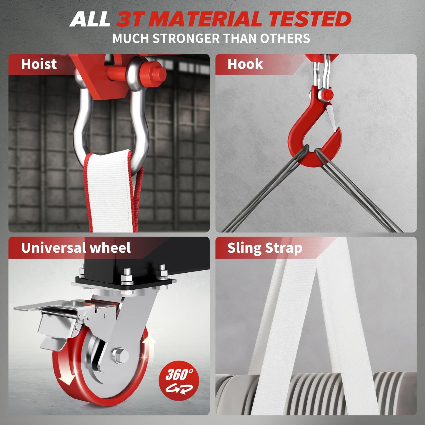 RDXTIK 3 Ton Gantry Crane with Manual Trolley, 6600LB Portable Shop Crane with 8.53-12.47 FT Adjustable Height and 9.06FT Max Width, Red