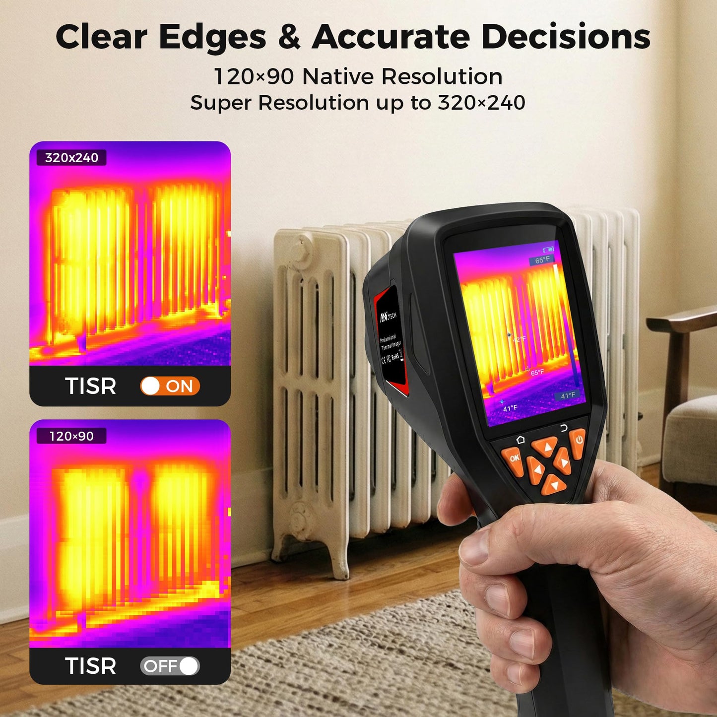 ANXTECH Handheld Thermal Imaging Camera 320×240 Super Resolution, 25HZ Refresh Rate, High/Low Temp Alarm, 8H Battery Life for Water Leak Detection, Hidden Moisture and Home Inspection