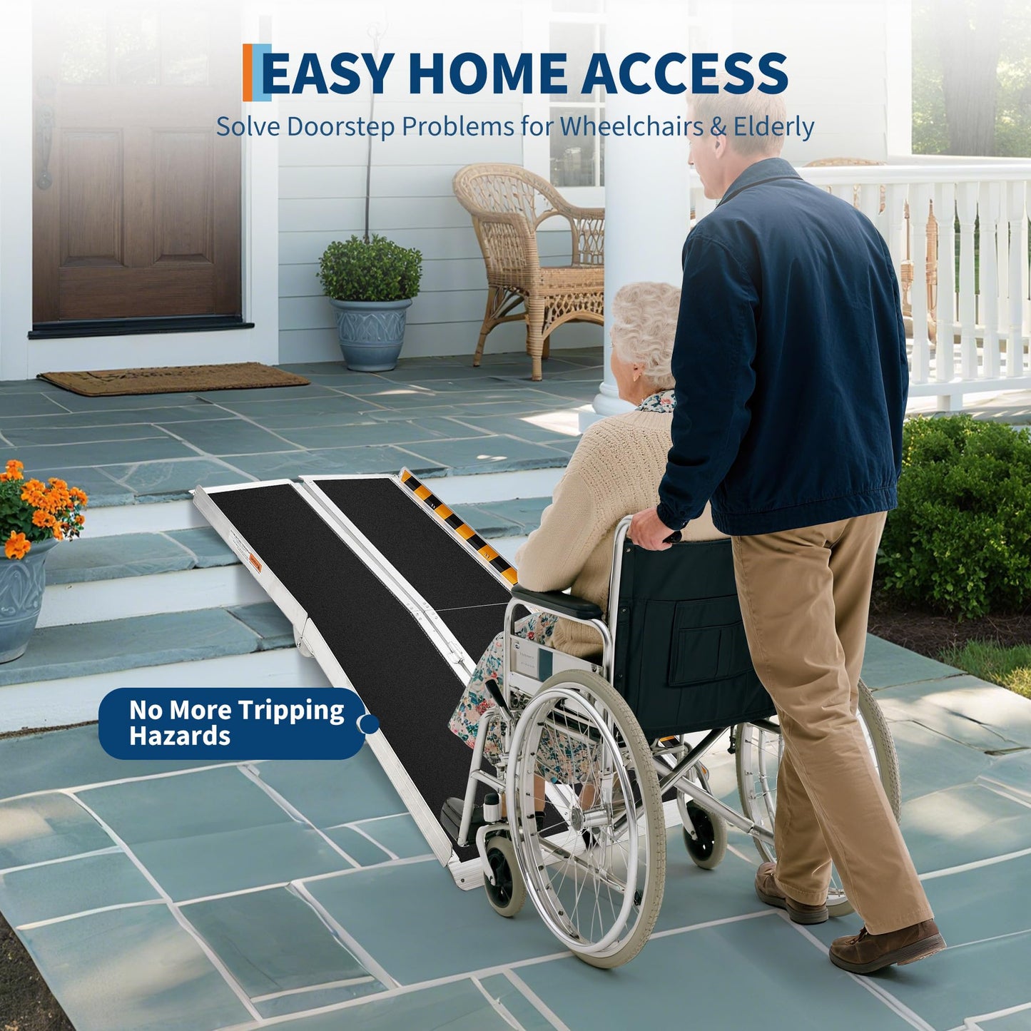 Aluminum Portable Wheelchair Ramp Folding Ramp w/Non-Slip Surface, Threshold for Home Steps, Scooter for Car, Doorways, Curbs & Stairs, 600 Lbs Capacity