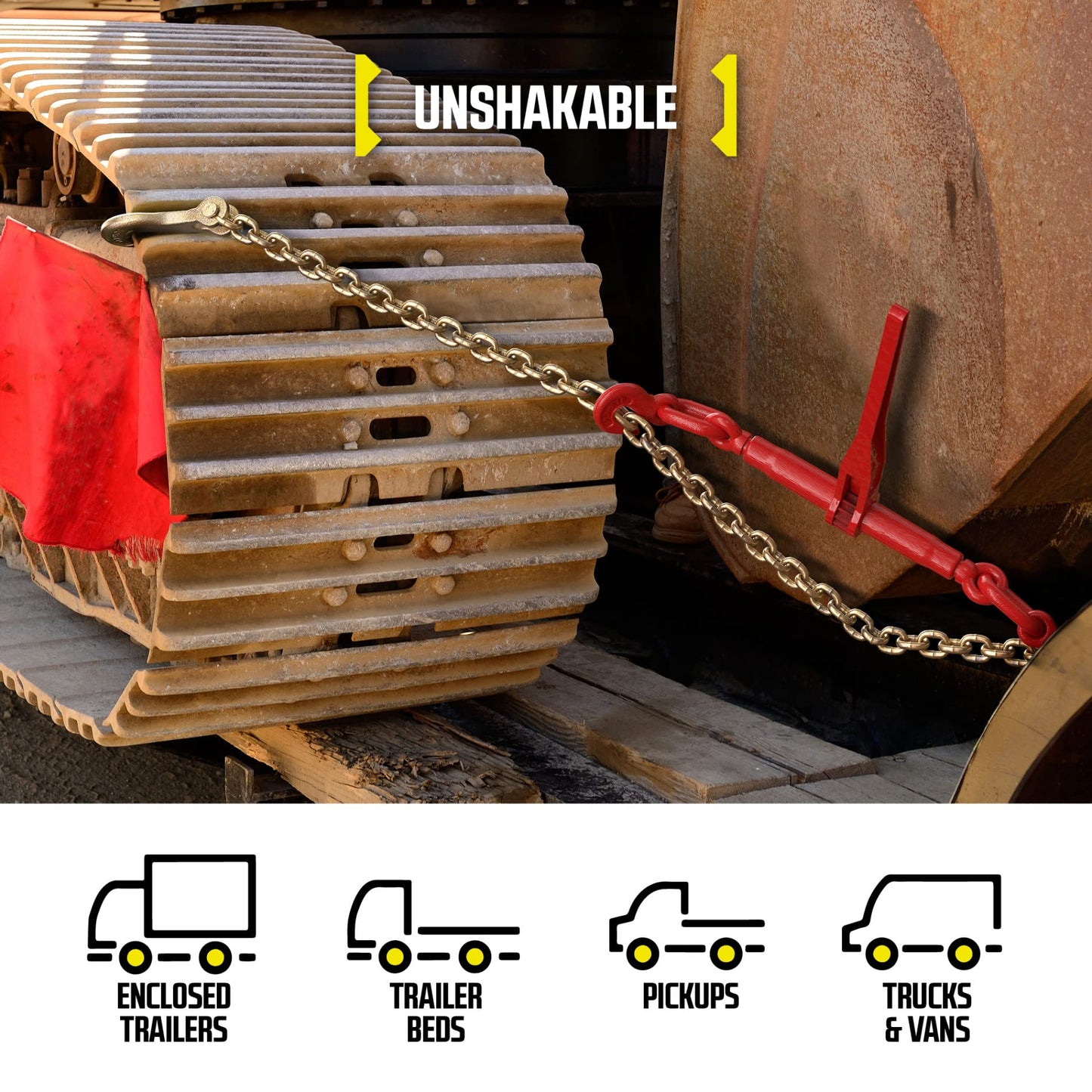 DC Cargo Chain Binder Kit | 3/8" Grade 70 Extra Long 20 Foot Chain - and Load Binder Set | Heavy Duty Ratcheting Chain and Binder | Load Chain and Binders – 6,600lb Working Load Limit As Set