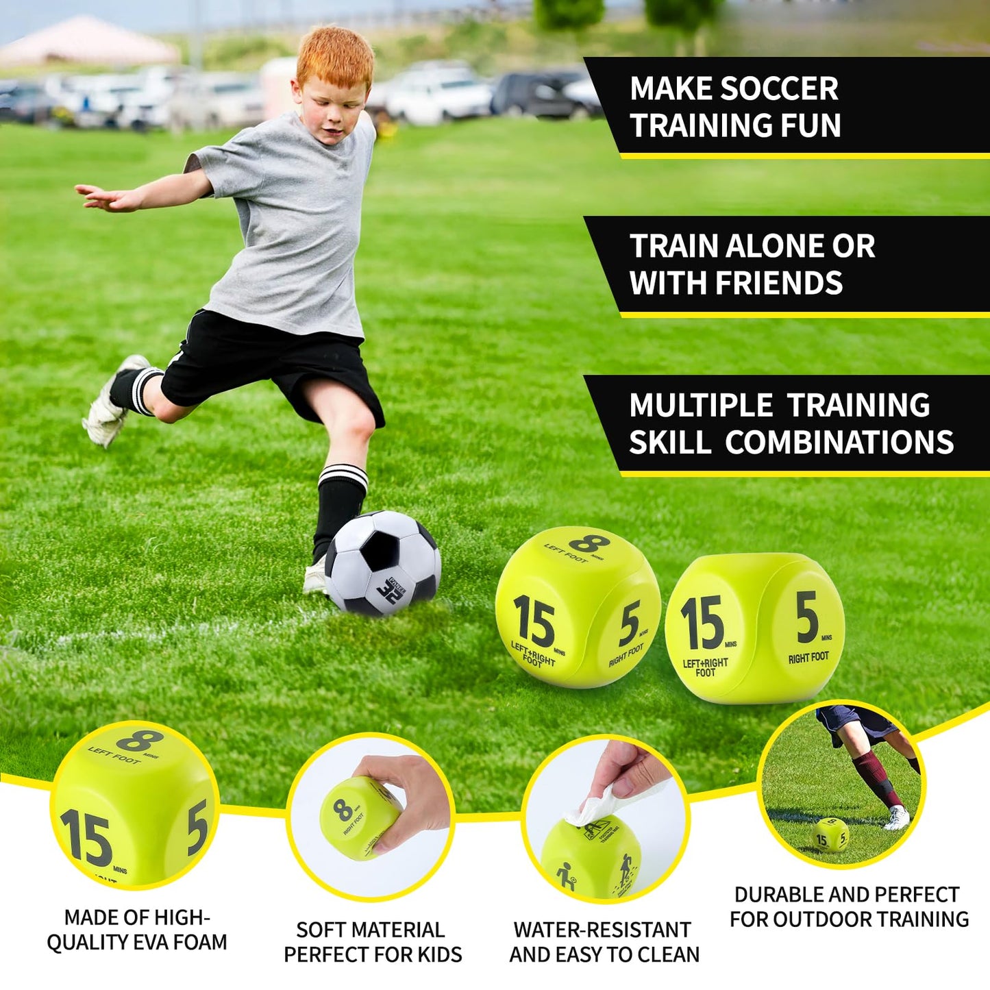 2 Set Kids Soccer Goals for Backyard with Training Equipment, 5×3 Portable Foldable Practice Nets with Ball, Dice & Mat, Cones, Air Pump and Carry Bag for Toddler Youth Outdoor Sports Game
