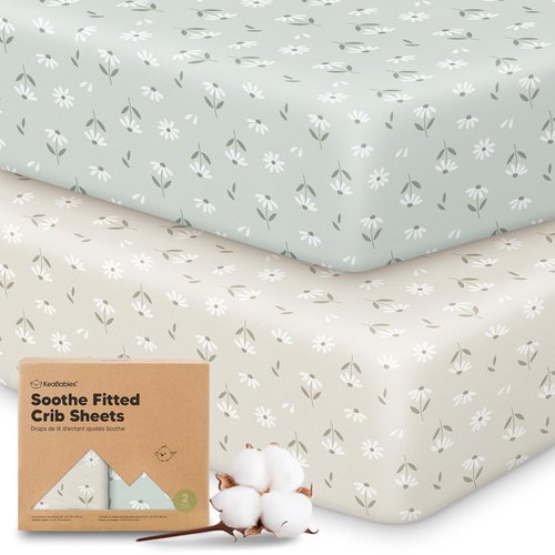 KeaBabies Organic Crib Sheets - 2-Pack Fitted Jersey Cotton for Boys & Girls | Soft, Breathable 52x28 Daisies Design