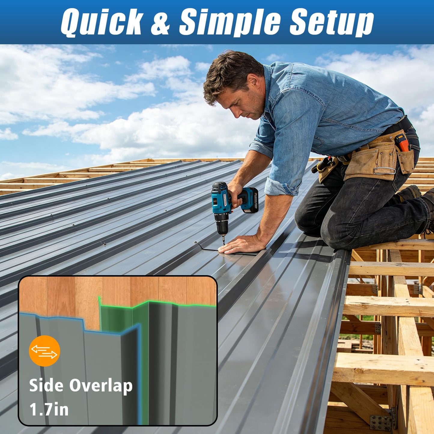 Vigo huseeo 20 PCS 112 sq.ft Metal Roofing Panels, 42.52" x 18.9" Corrugated Galvanized Roof Panels, Waterproof Siding Panels with 200 Pcs Screws for Garages, Sheds, Stables and Mobile Homes