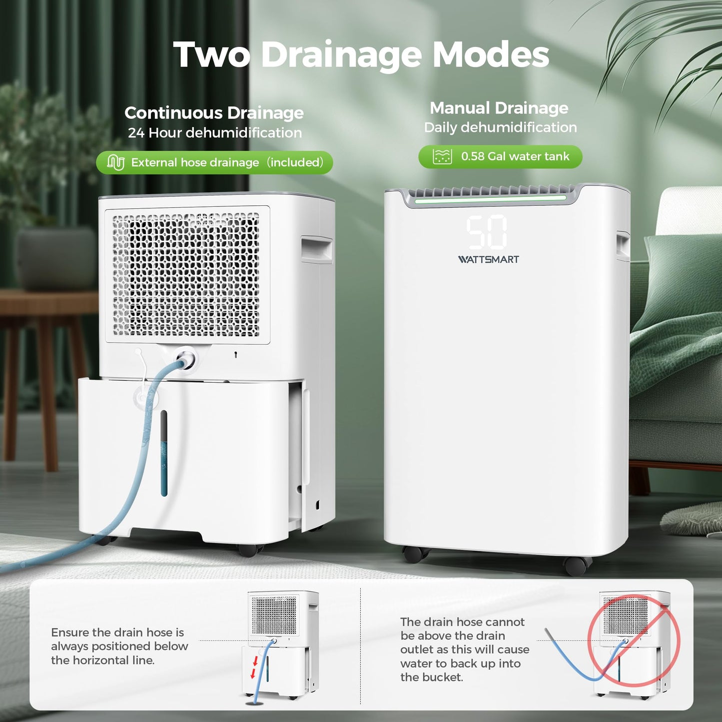 4,500 Sq.Ft Dehumidifier for Basement with Drain Hose, 50 Pint Dehumidifiers for Large Home with Three Operation Modes, Intelligent Humidity Control, 24HR Timer for RV, Bathroom, Bedroom