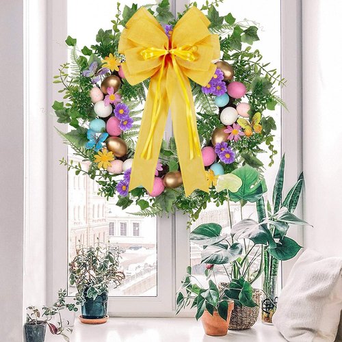 Hongsome Large Yellow Easter Wreath Bow Decor - Classic Glitter String & Burlap Ribbon | Versatile Seasonal Tree Topper Bows