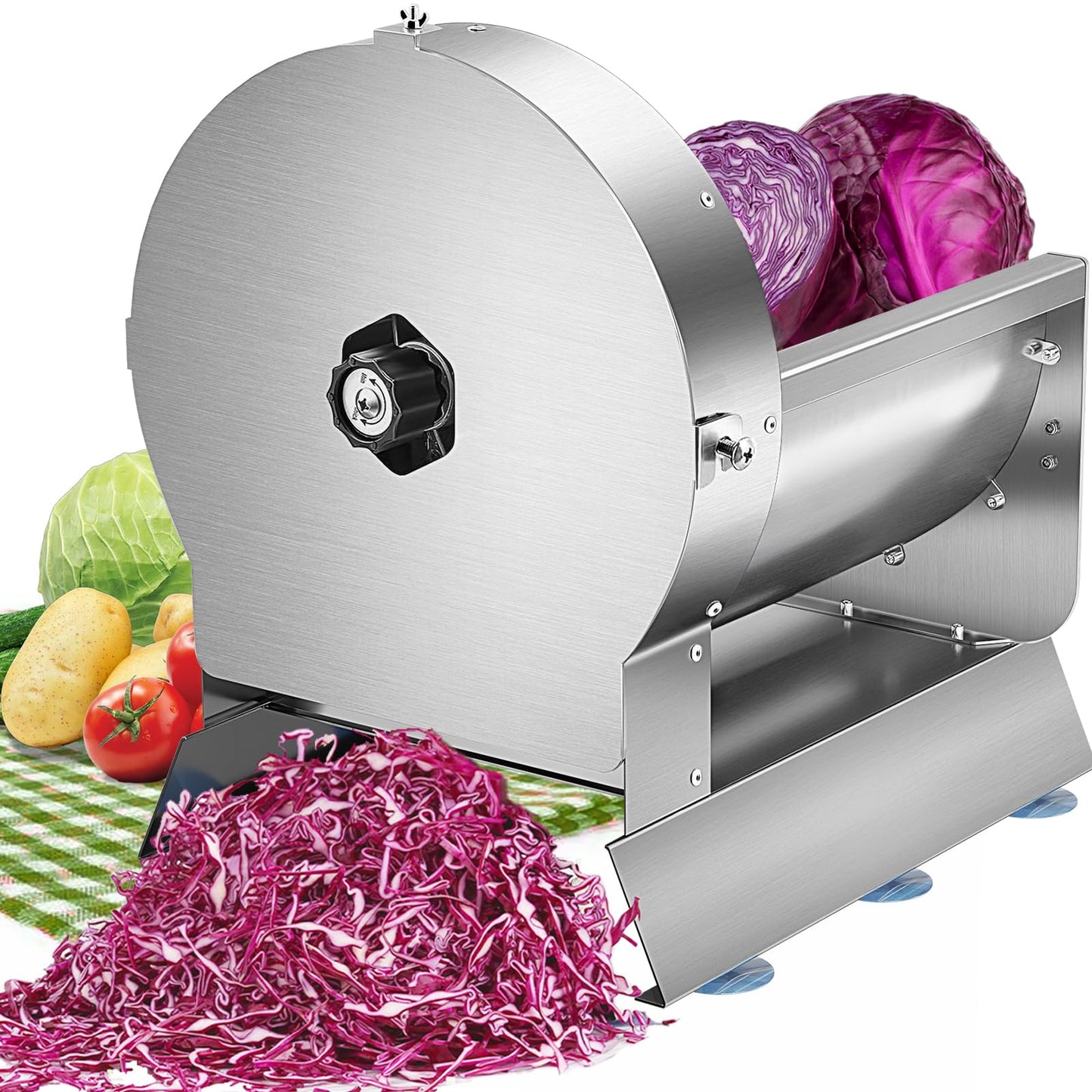 Upgraded Commercial Vegetable Slicer with Hands-Free Operation, Carry Handle & Cleaning Brush, 2-in-1 Electric & Manual Stainless Steel Fruit Cutter, Adjustable 0–13mm for Cabbage, Potatoes, Tomatoes