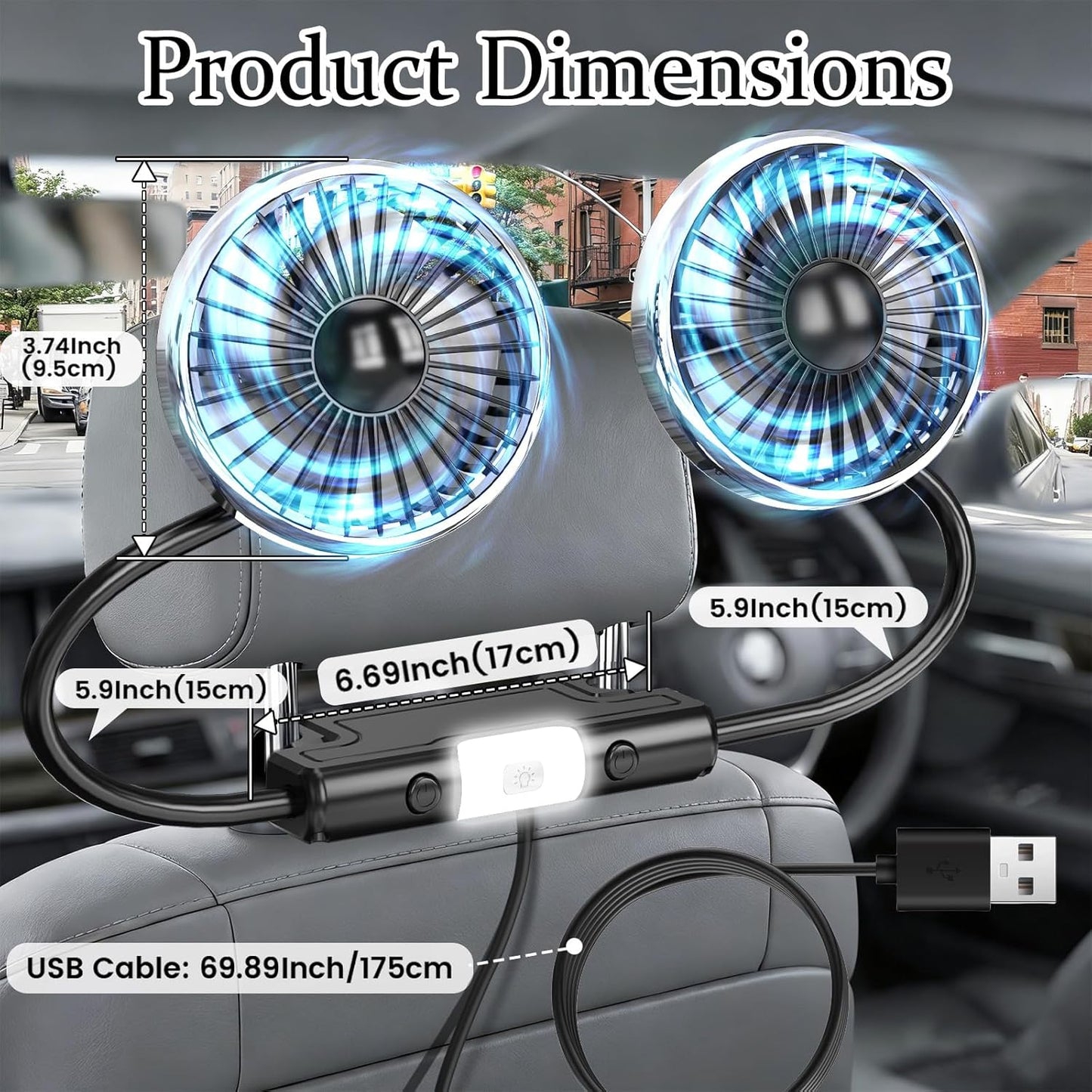 Back Seat Car Fan for Kids - Battery-Free Dual Adjustable Air Circulation