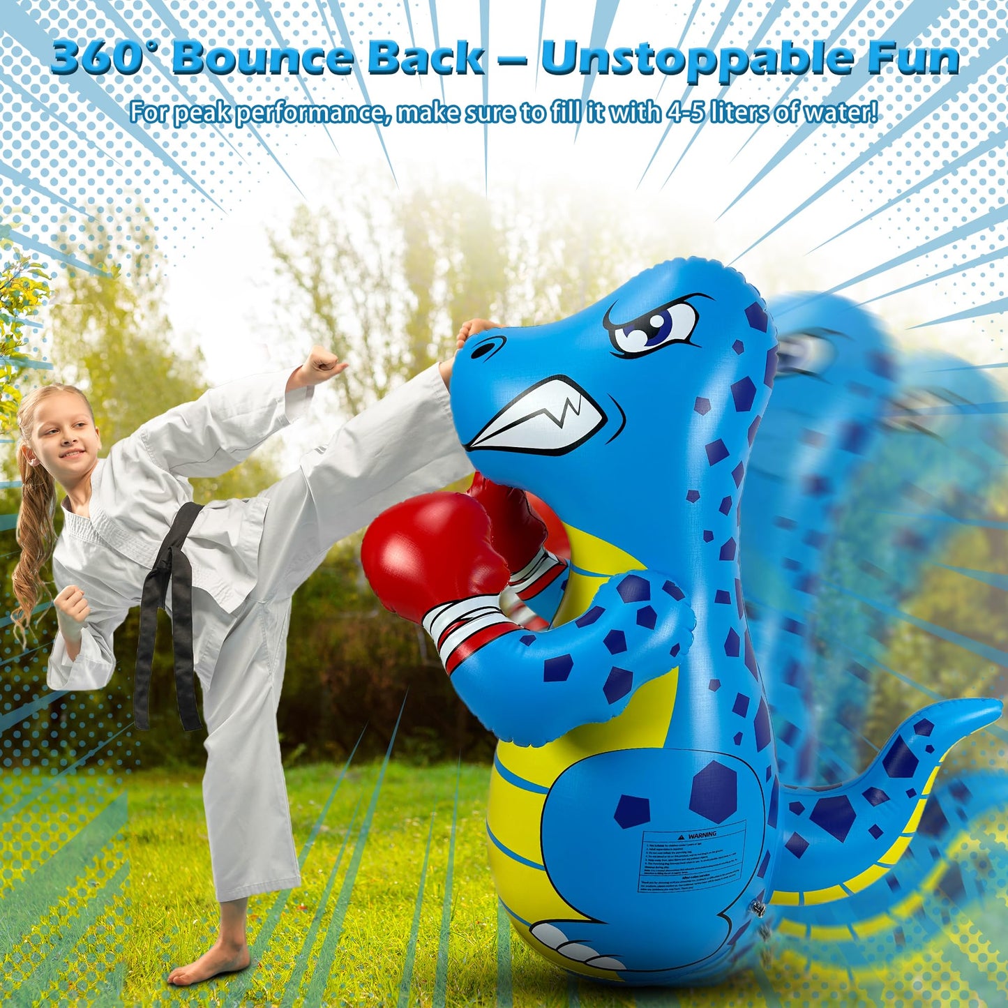 Kids Punching Bag with Air Pump, 50” Freestanding Inflatable Boxing Training Bag for Ages 3-8, Bounce Back Reflex Punching Bag for Fitness & Coordination