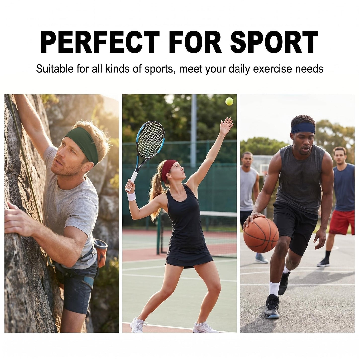 Workout Headbands for Men, 6 Pack Mens Running Headband Stretchy Sweatband Sports Headband