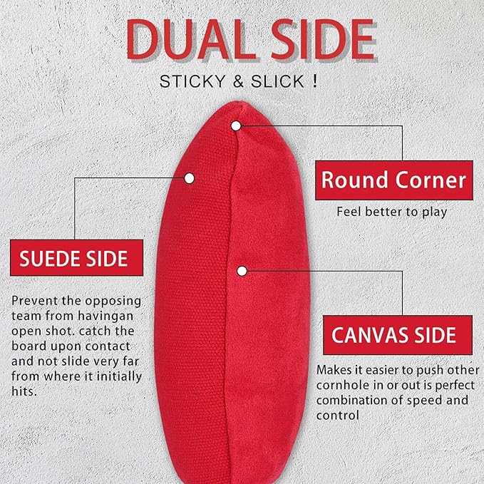 EunHo Dual Sided Cornhole Bags Regulation Set of 8 Professional Cornhole Bean Bags Slick and Stick for Tossing Game-All Weather