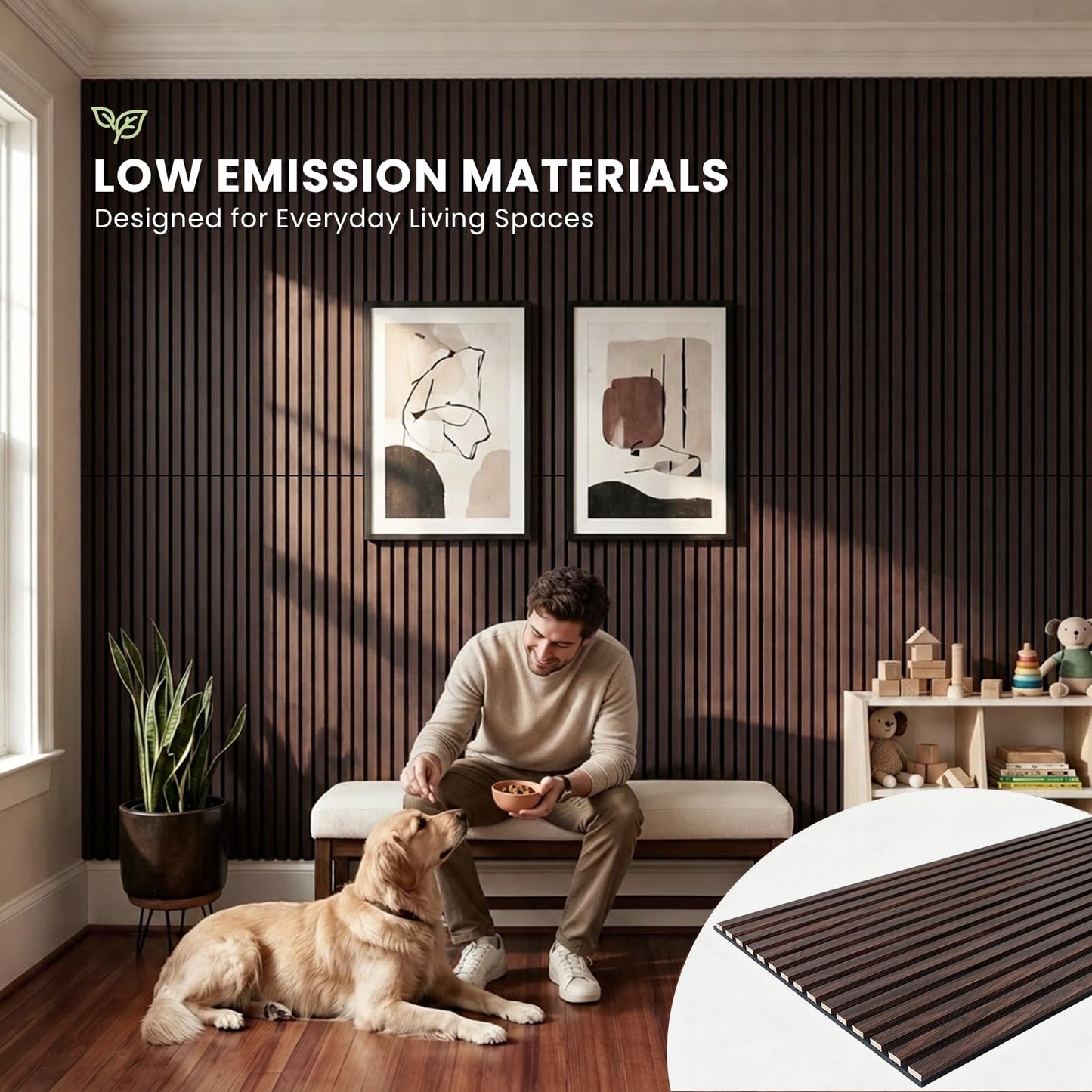Wood Slat Wall Panels - 4 Pack 93.7" × 11" - Acoustic Panels Noise Reduction for Home Office Studio, 3D Fluted Sound Dampening Absorbing Panels, Dark Walnut