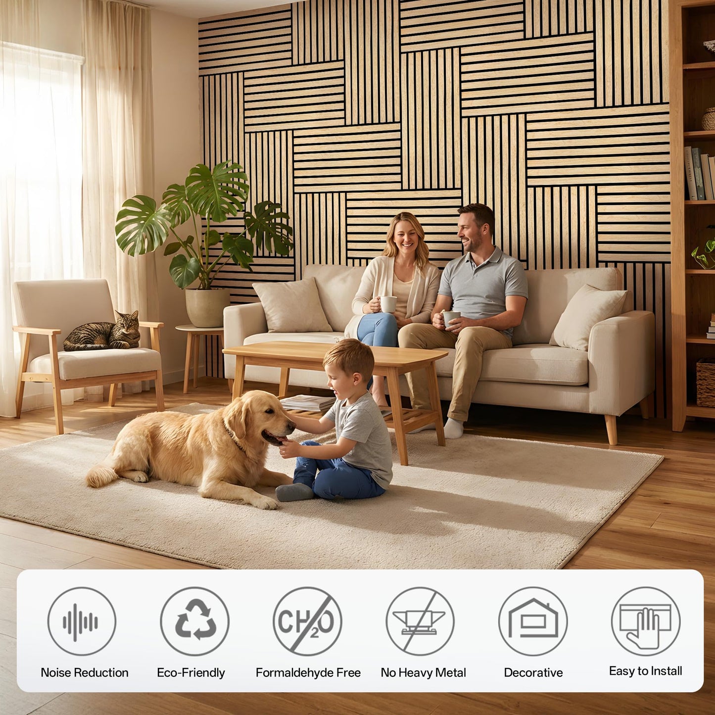 PIWA Wood Slat Acoustic Wall Panels, 10 Packs 23.6" x 11.8" Oak Soundproof Panel for Interior Wall Decor Noise Absorbing-3D Textured Wooden Panel Sound-Absorbing for Home, Office, Studio