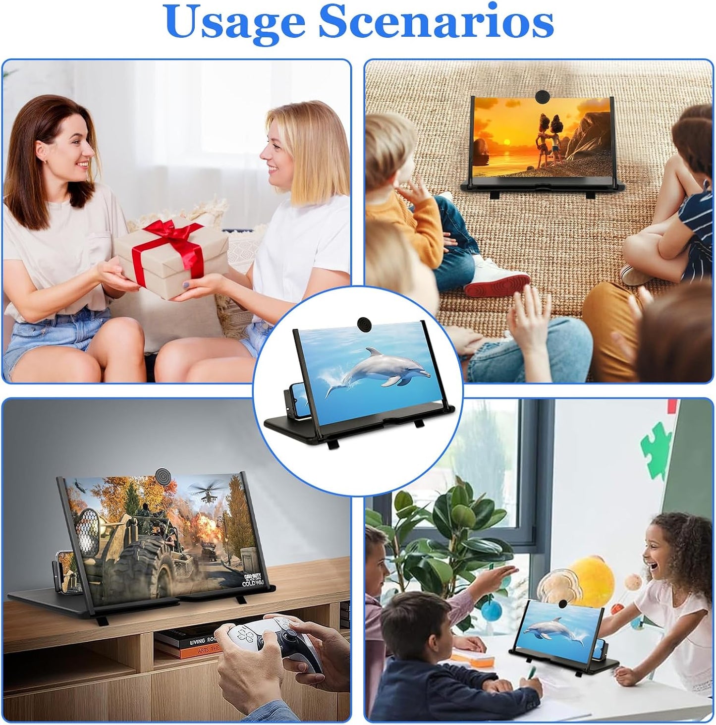 14" 3D 14inch) Screen Amplifier for Cell Phone, HD Amplifier Projector Horizontal Screen Enlarger for Movies, Videos