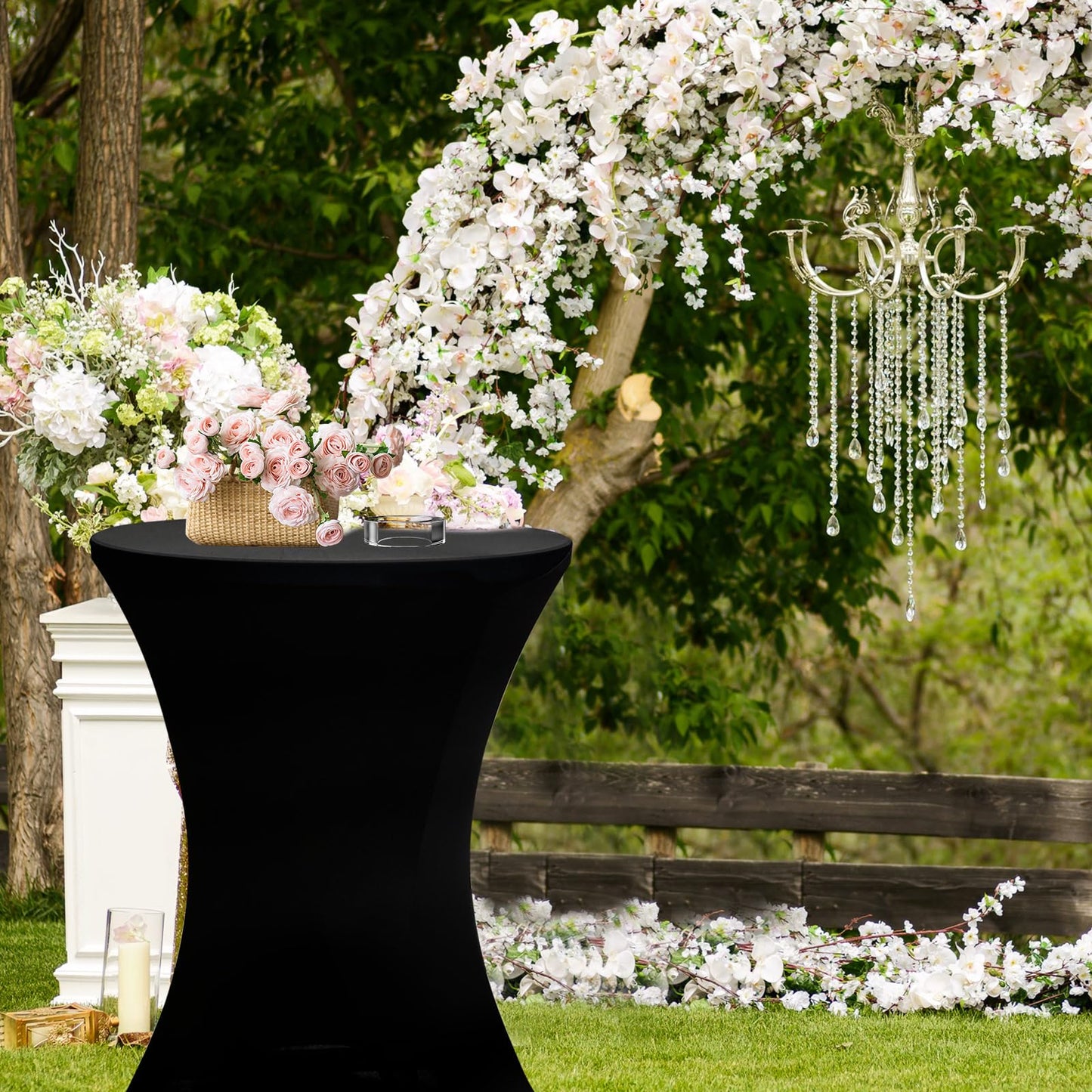 THESEATOP 2Sets 32in Hightop Folding Cocktail Tables+Covers-Spandex Stretch Folding Tall Bar Table Covers, Detachable Legs Bar Height Folding Table Outdoor Indoor Use (Black/2 Tables+2 Covers)