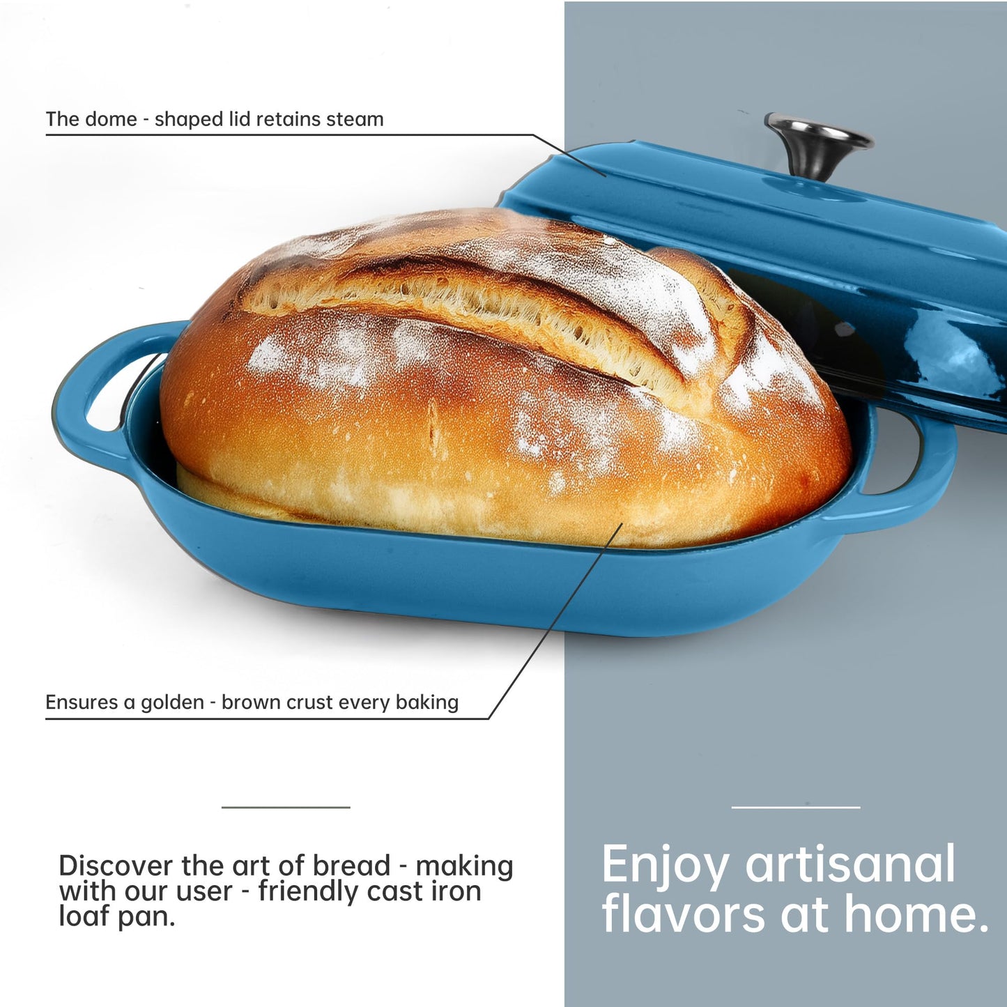 Fijxzct Premium Enameled Cast Iron Dutch Oven for Bread Baking | Non-Stick 5QT Oval Bread Oven with Lid | Perfect for Sourdough, Loaf, and Artisan Baking (Oval Blue, 5 QT)