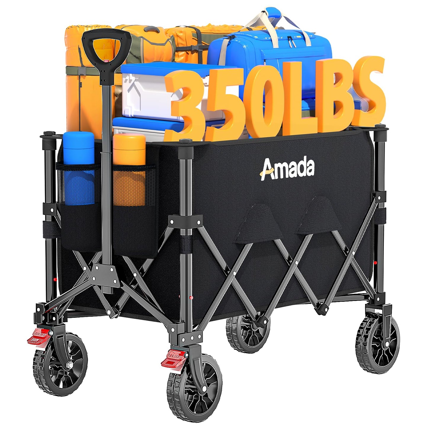 Collapsible Wagon Cart, Foldable Lightweight Wagon Folding Carts with Wheels - Outdoor Utility Carts with 360LBS Max Load for Grocery, Camping, Shopping, Sports, Garden，Beach