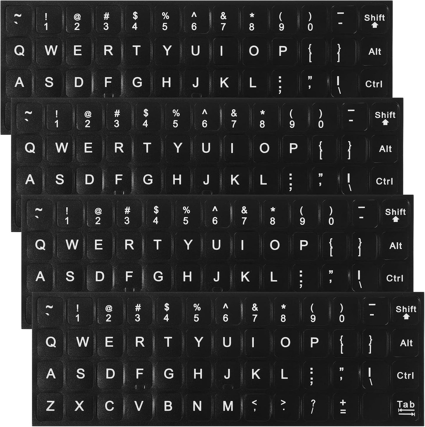 Xinjoduz 4 PCS Universal English Keyboard Letter Stickers, Black Background with White Lettering, Keyboard Stickers