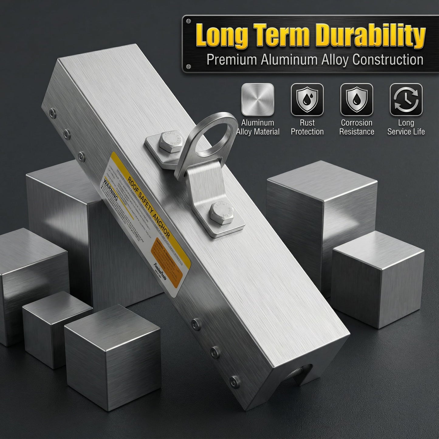 Aluminum Standing Seam Roof Anchor - 5,000 lbs Breaking Strength - Non-Penetrating Metal Roof Safety Clamp - Rugged & Lightweight Roofing Anchor Point