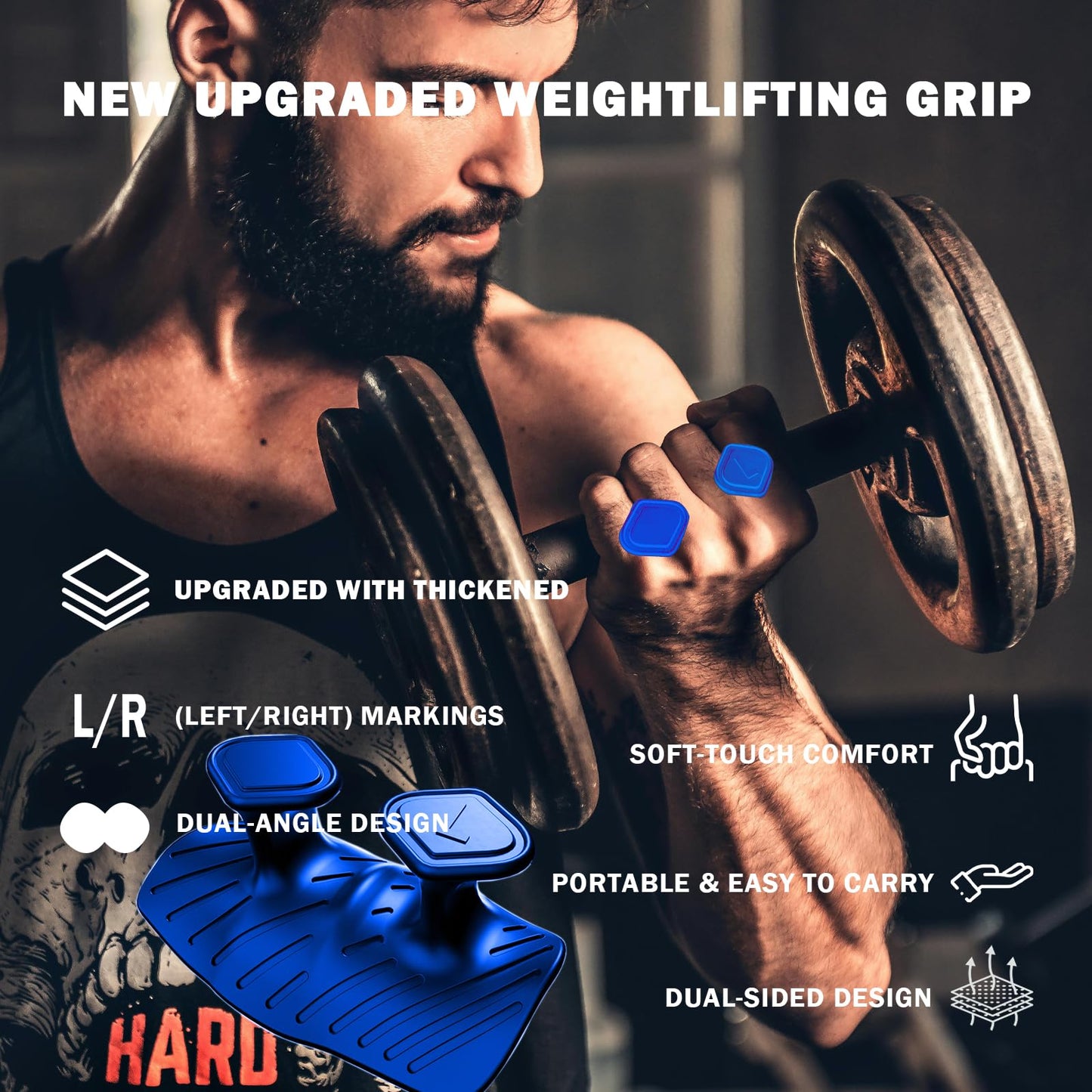 ARWROS Upgraded Anti-Slip Workout Grips - Widened and Thickened Rubber Hand Protector Ryptfit Grips for Weightlifting, Pull-ups, Gym Training and Workouts, for Men and Women (Blue)