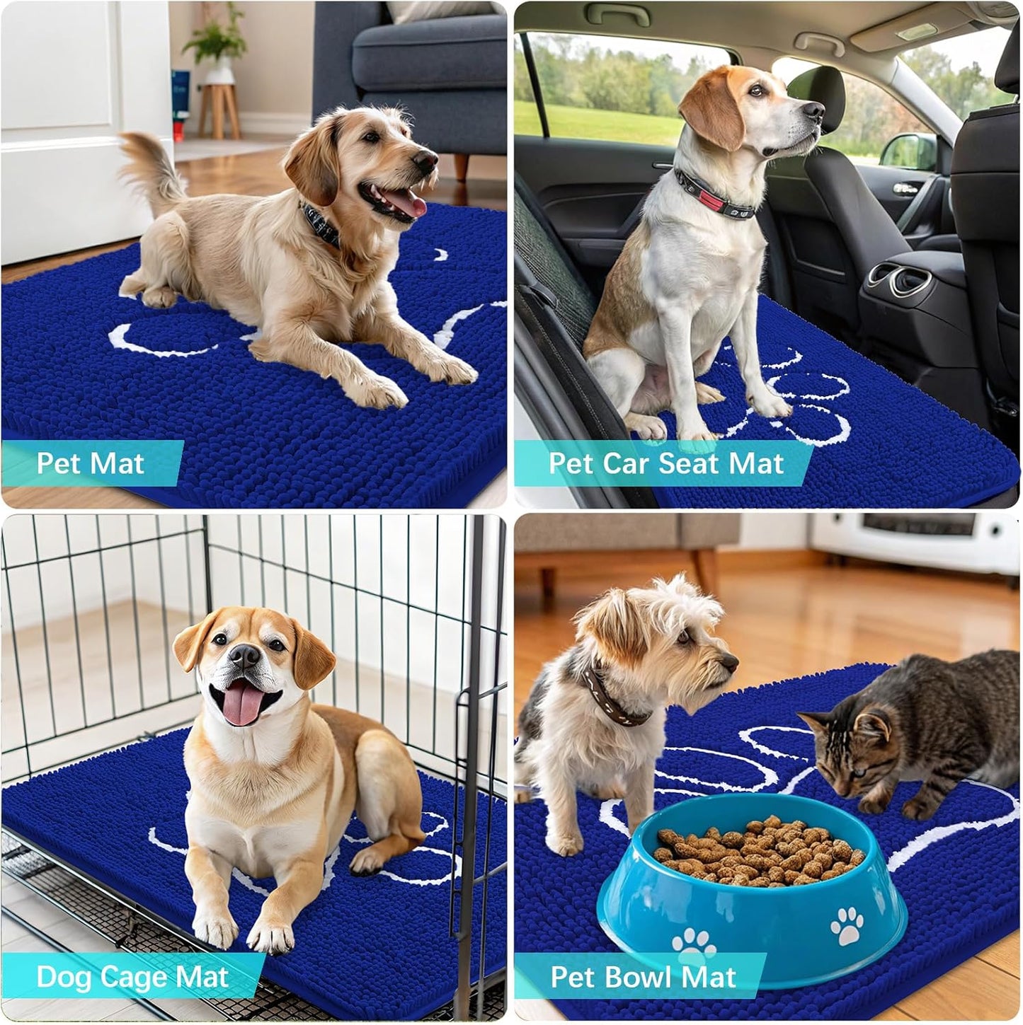 OLANLY Dog Door Mat - Absorbent Muddy Paws Doormat | Non-Slip Chenille, 36x24, Royal Blue
